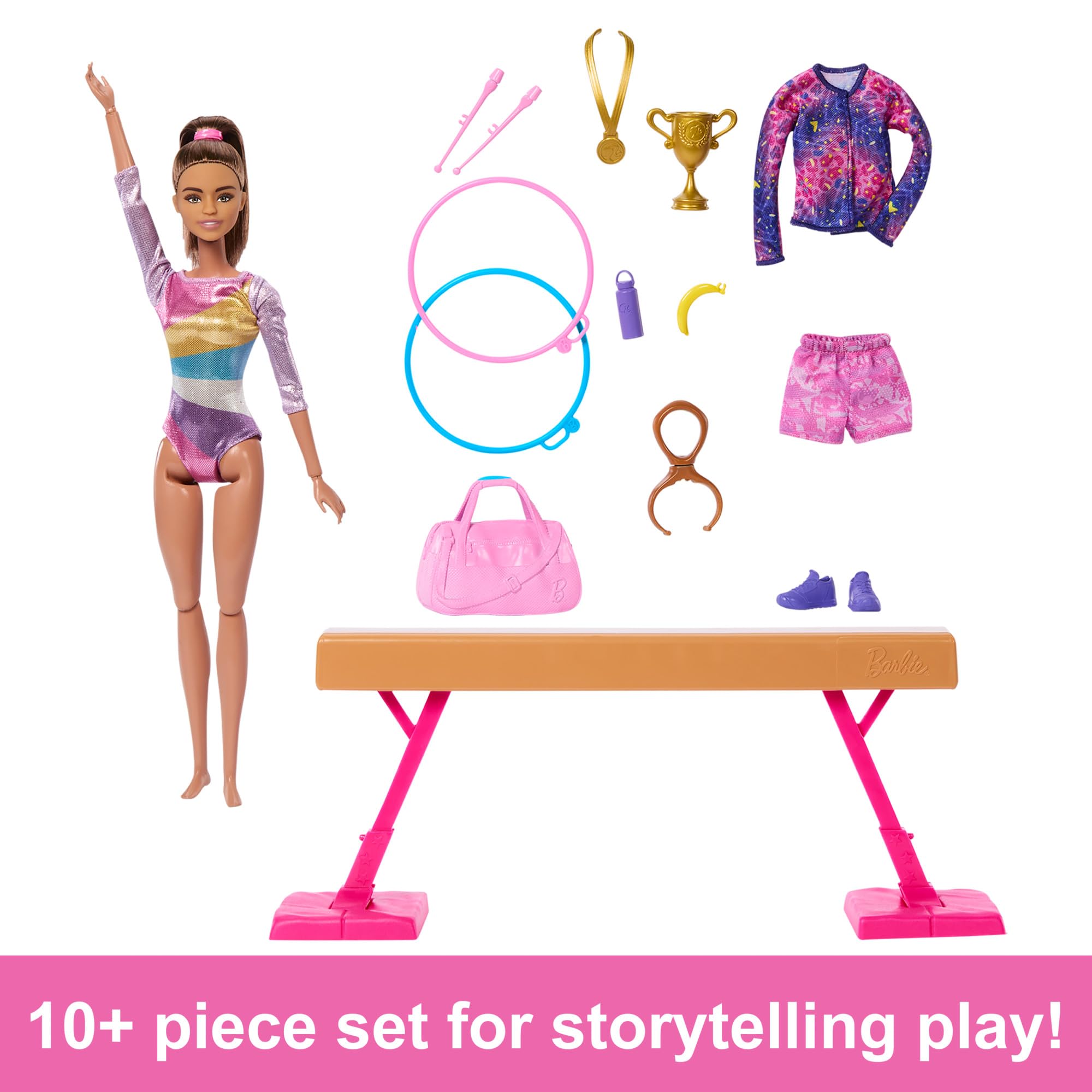 Barbie Gymnastics Doll & Accessories Playset with Brunette Doll | Includes Balance Beam & 10+ Pieces | Ages 3+ 2