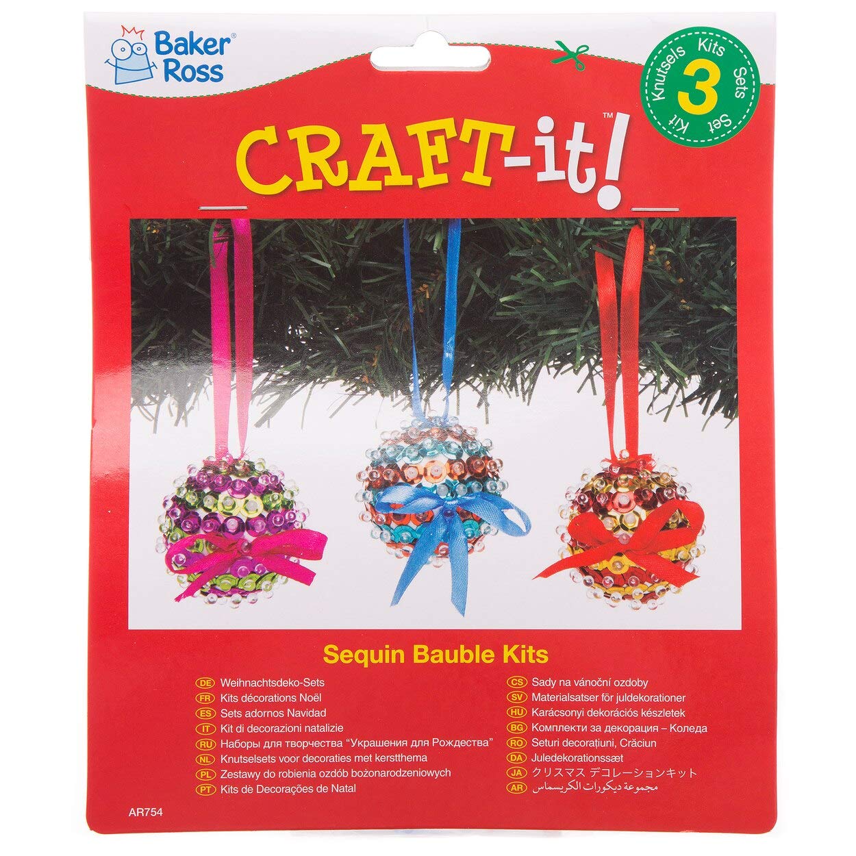 Baker Ross Sequin Bauble Craft Kit - Pack of 3, Christmas Tree Decorations for Kids Ages 5+ 9