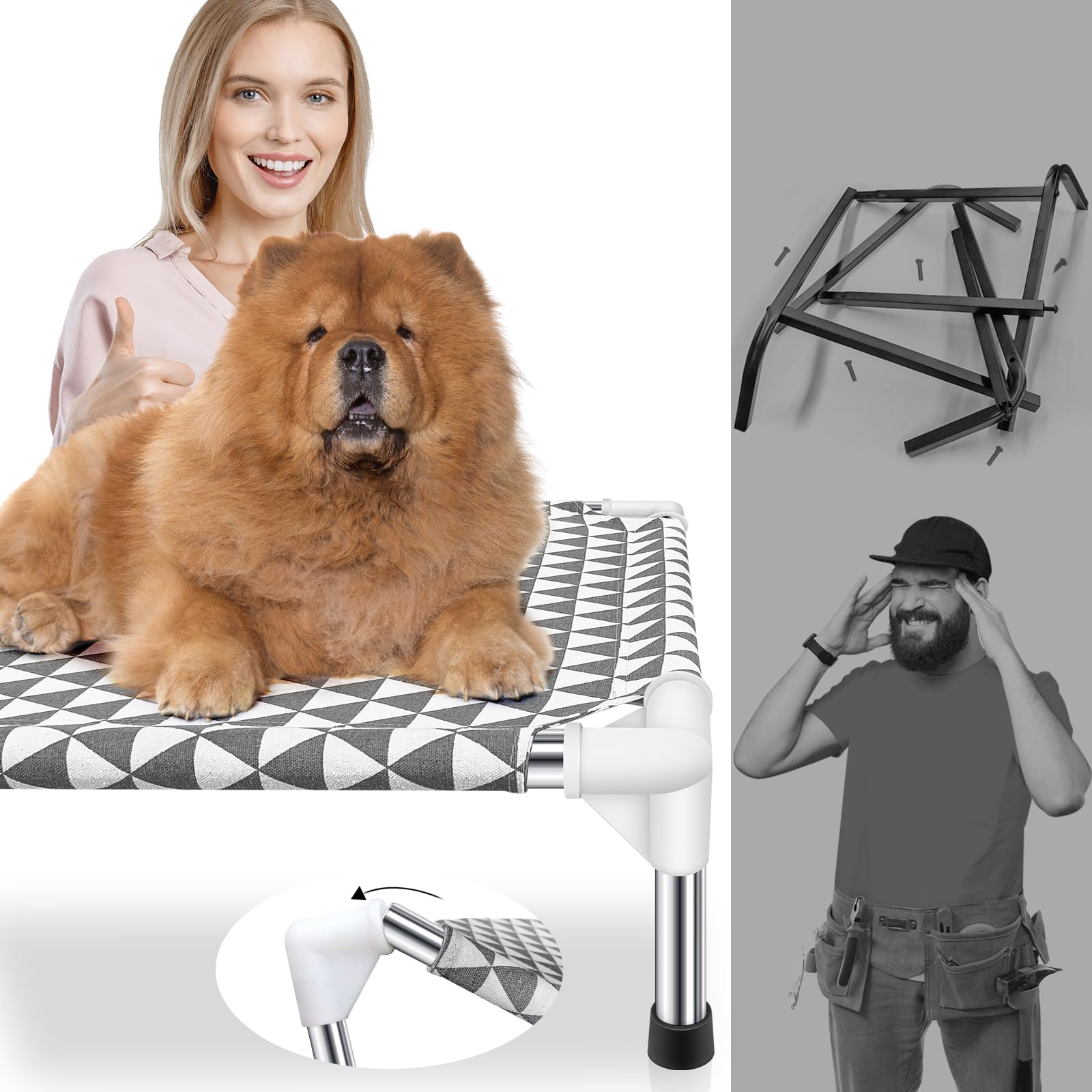 Kuntrust Elevated Outdoor Dog Bed - Breathable Cotton Fabric | Tool-Free Assembly | Grey 4