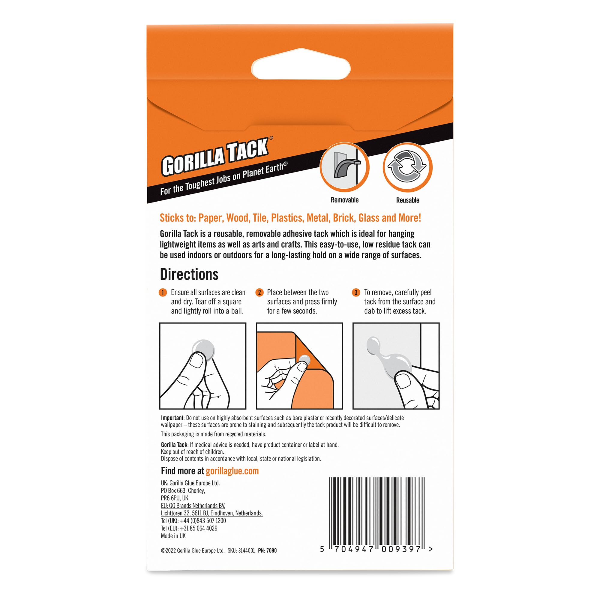 GORILLA Tack Adhesive Putty - Strong & Fast Drying | 56g White Putty | Model 3144001 8