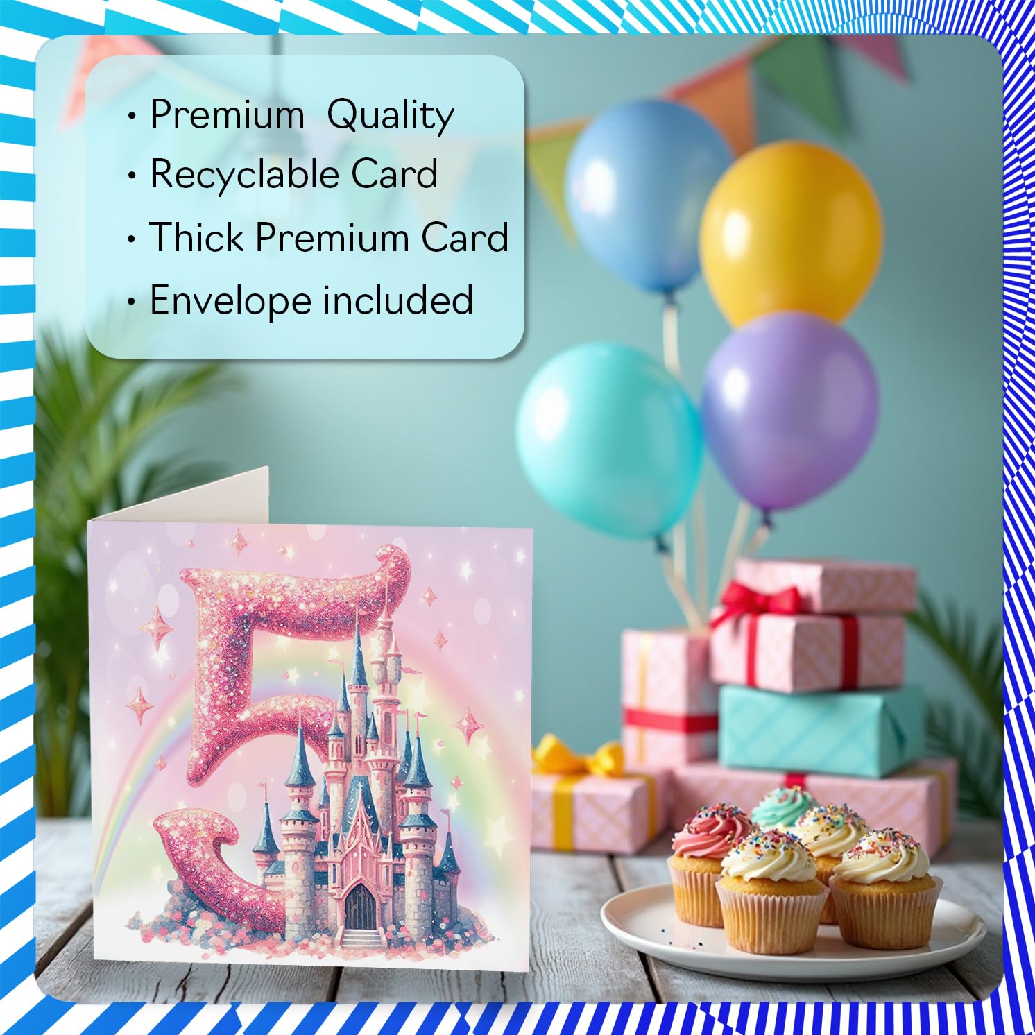 Stuff4 5th Birthday Card for Girls - Fairy Princess Castle Design | Blank Inside | UK Made 3