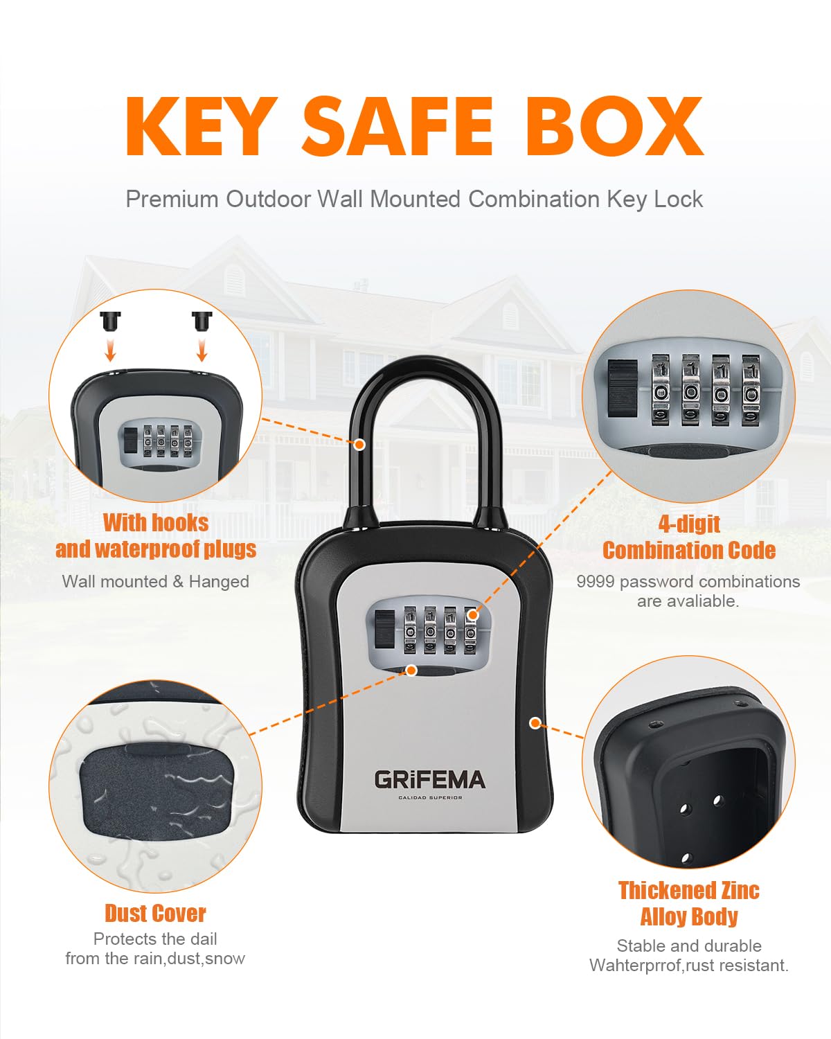 GRIFEMA GA1003-2 Key Safe Box - 4 Digit Combination Lock | Weatherproof | Zinc Alloy & Steel 3