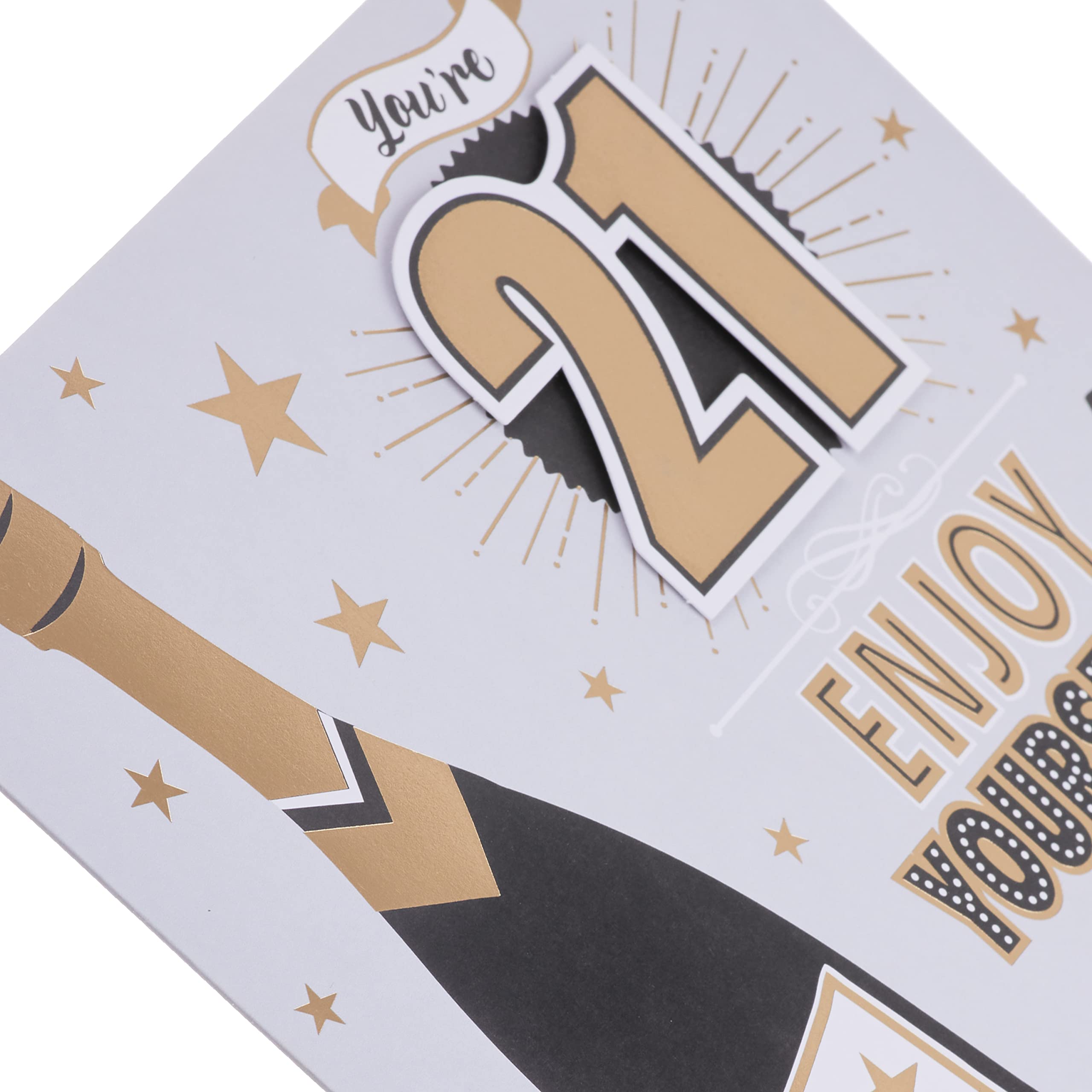 Hallmark 21st Birthday Card - Contemporary Illustrated Champagne Design | Gold Foil | 3D Add-On 4