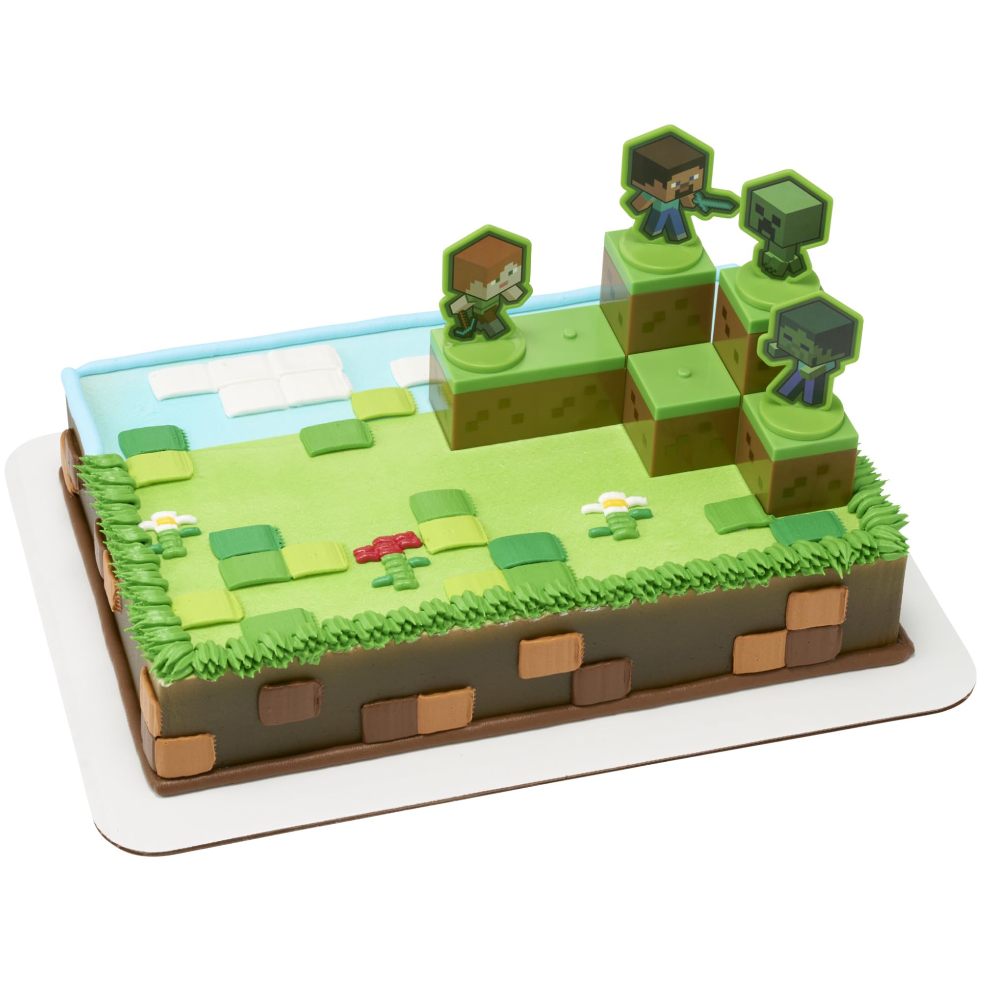 DecoPac Minecraft Mobs Beware Cake Topper Set - 6 Pieces, Stackable Blocks, Alex & Steve Figures 1