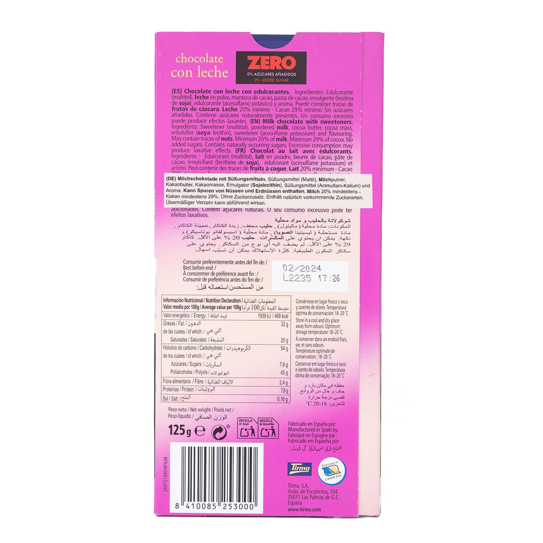 Tirma - Zero No Added Sugars Milk Chocolate Bar | Gluten Free | Made in Spain