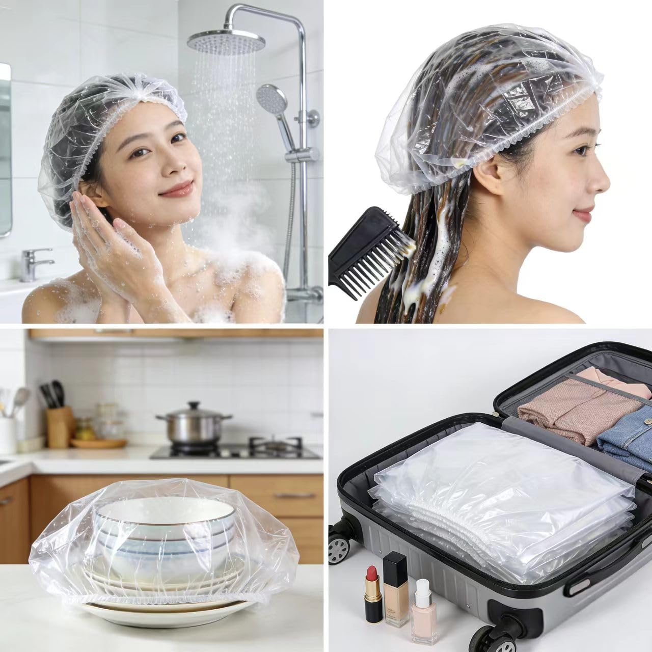 Muexoee 100 Pcs Disposable Shower Caps - 42cm Large Waterproof | Elastic Fit 6