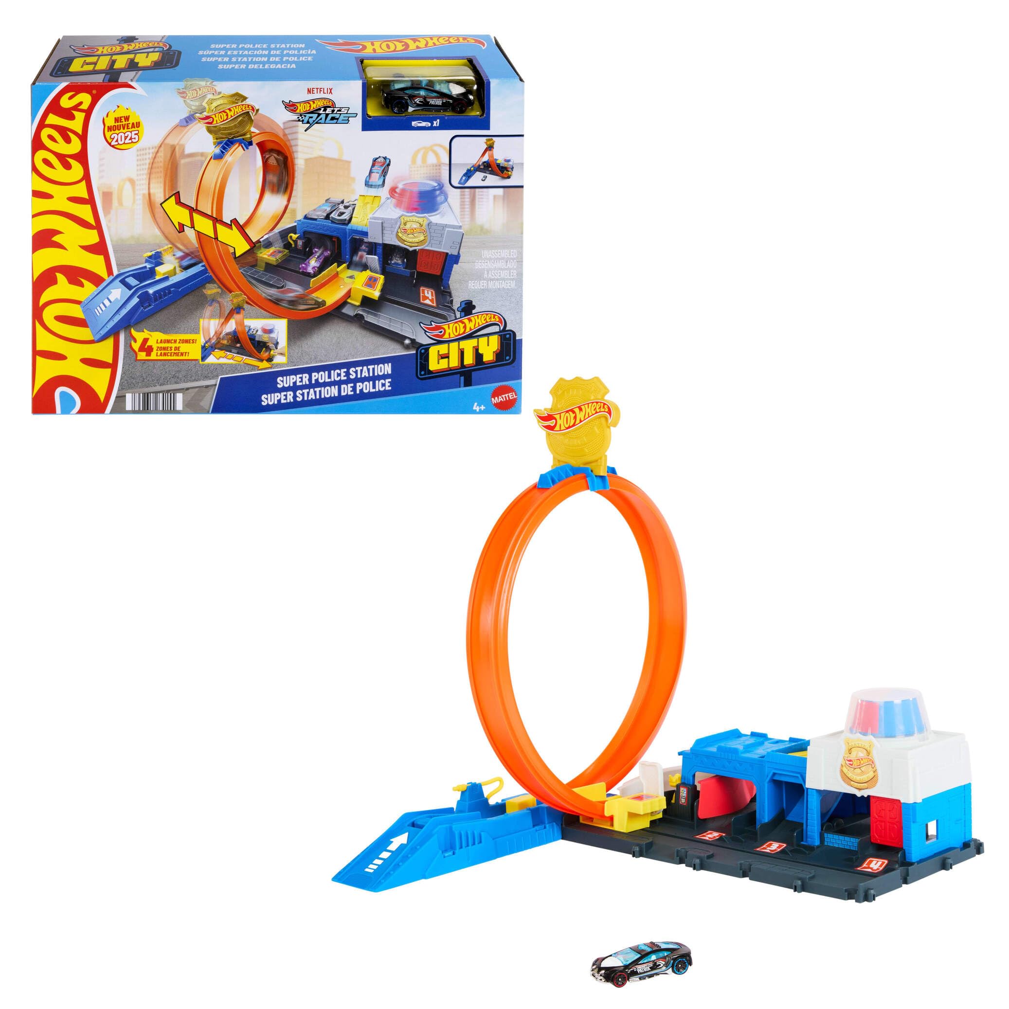Hot Wheels Super Police Station Playset - Adjustable Loop Track | Includes 1:64 Scale Car | Model JBM71 1