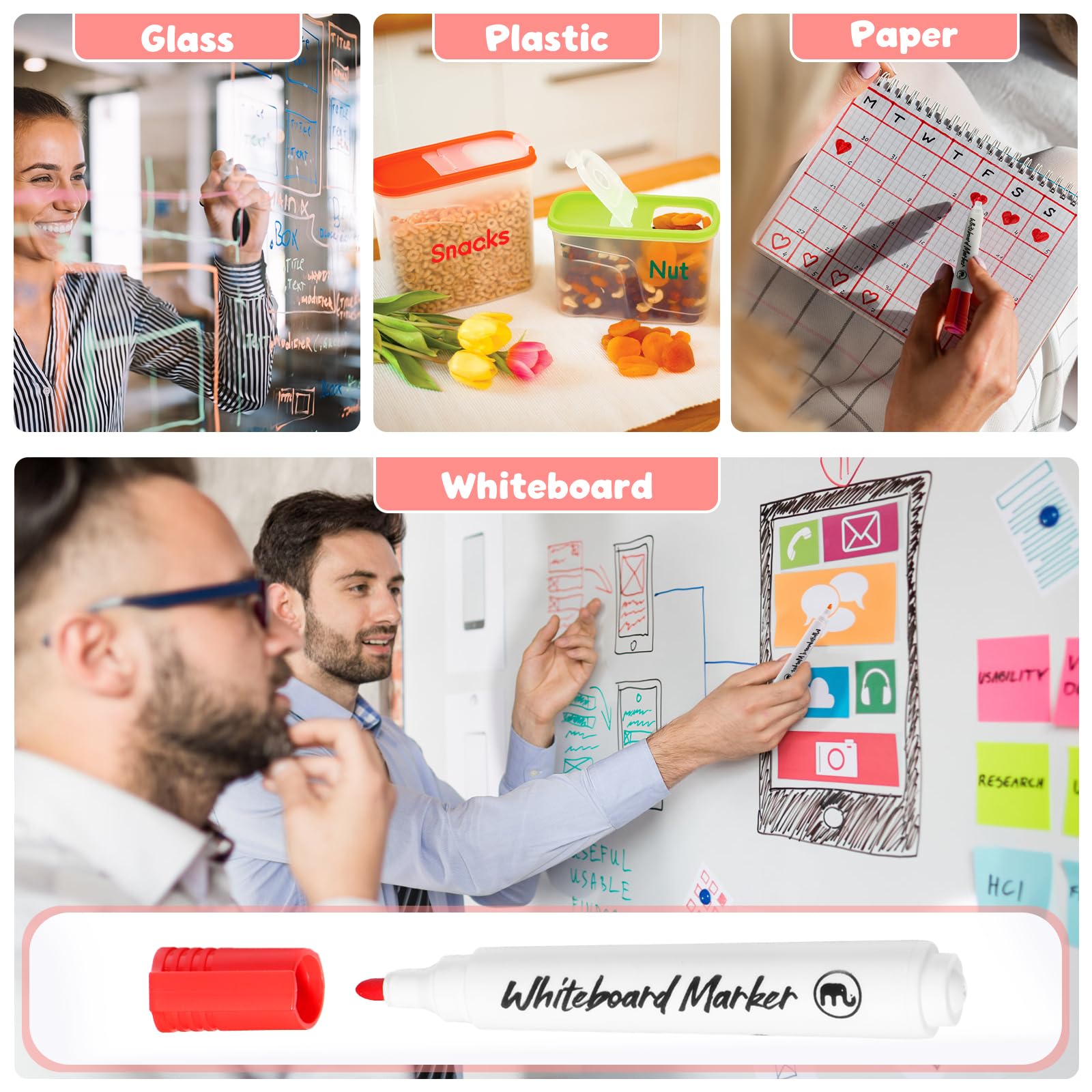 Vinabo Dry Erase Markers - 12 Colour Pack | Erasable Fiber Tips | Quick Drying Ink 4