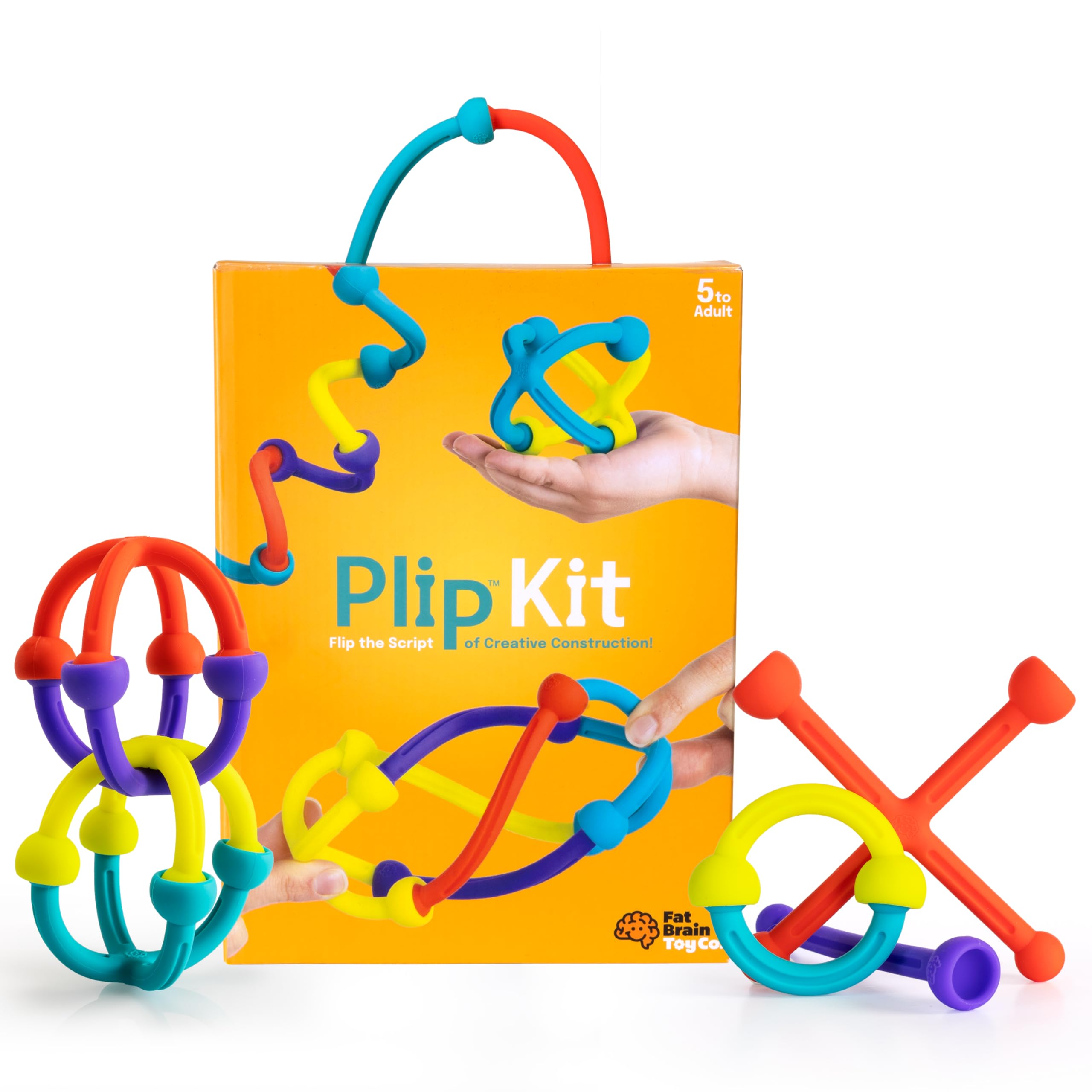 Fat Brain Toys Plip Kit - 52-Piece Bendy Silicone Building Set for Kids 3+