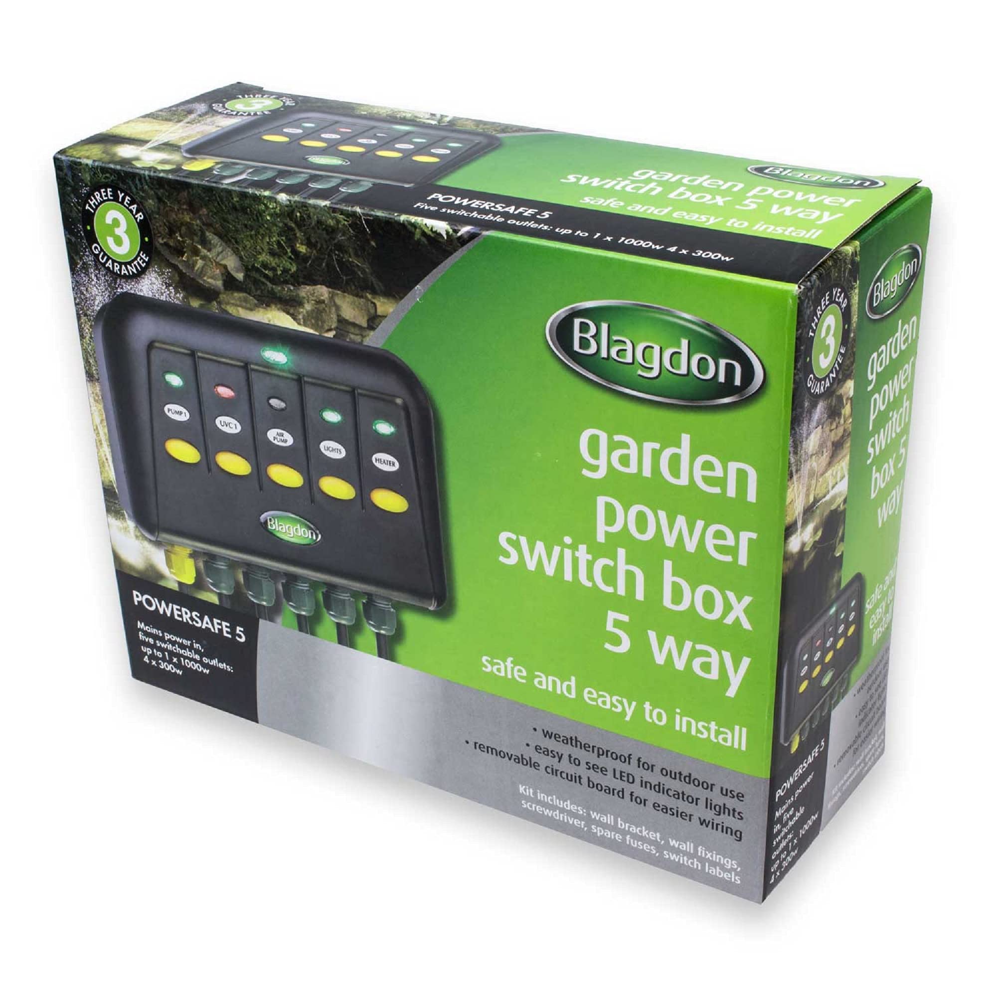 Blagdon Powersafe Garden & Pond Electrical Switch Box - 5 Outlet, Weatherproof, Black