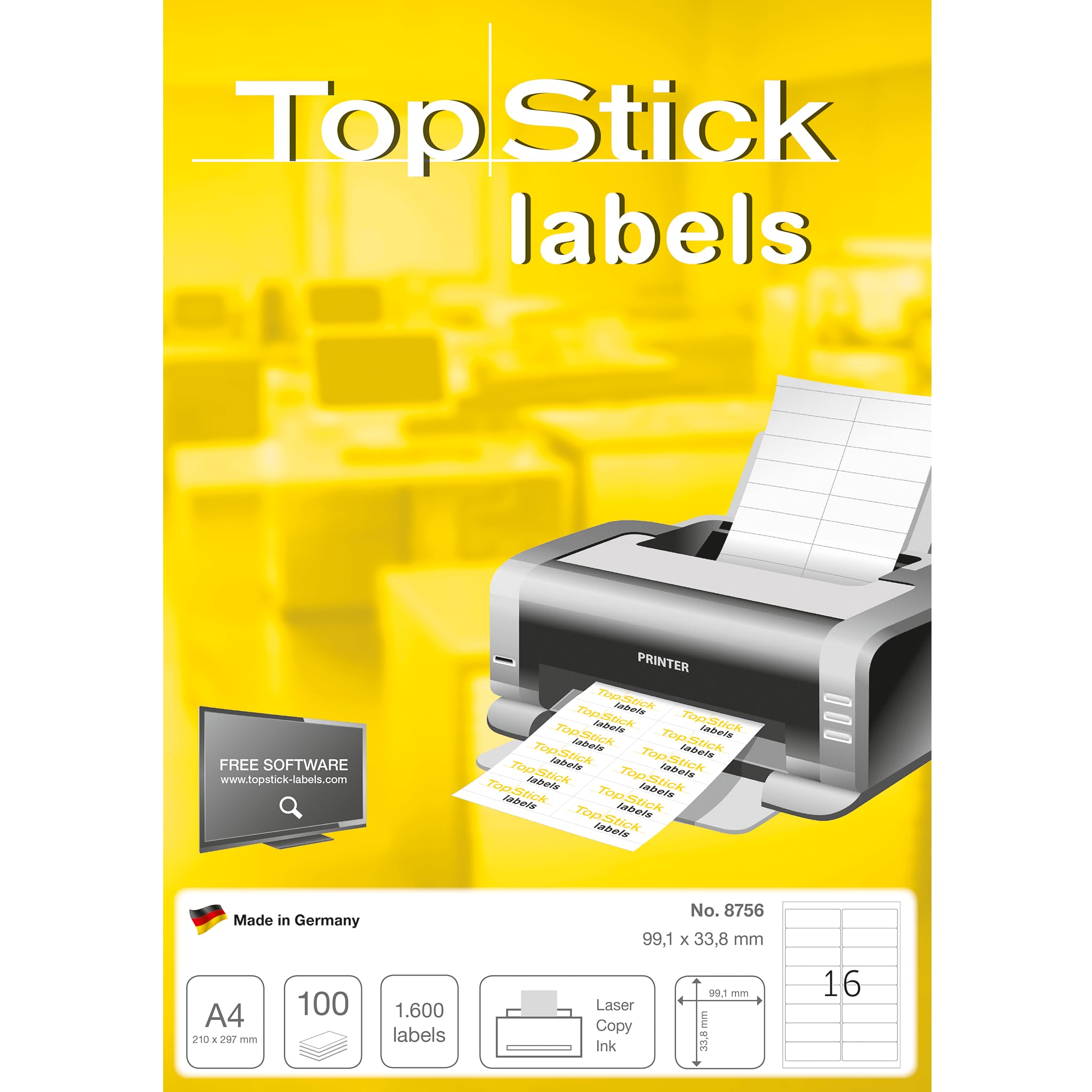 TopStick Self Adhesive Address Labels - 1600 Labels, 99.1 x 33.9 mm, White | For Laser & Inkjet 3