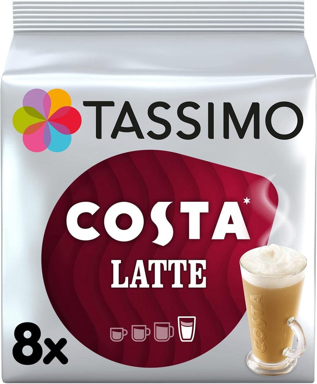 Tassimo Costa Latte Medium Roast Coffee Pods (Pack of 5, 40 Drinks Total)