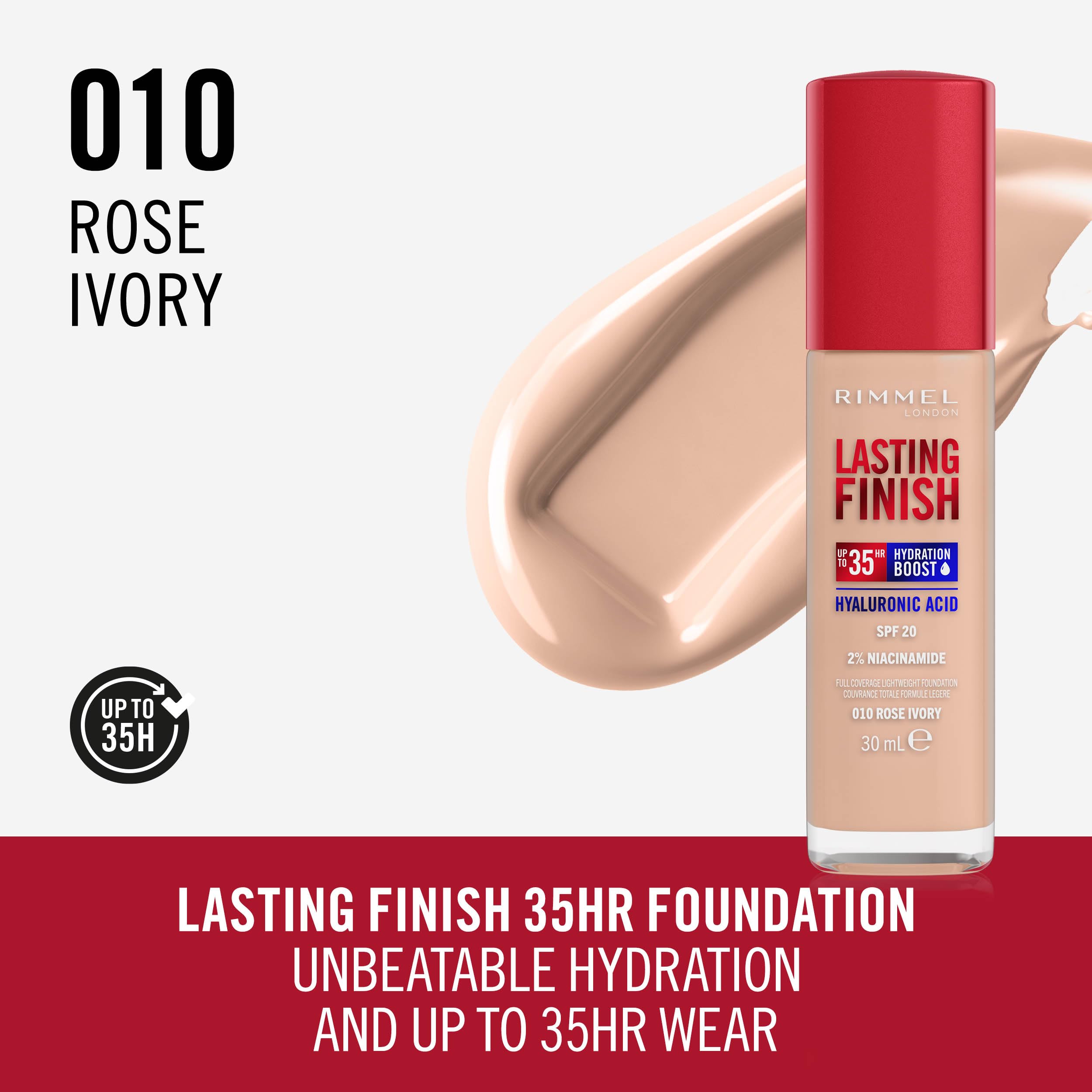 Rimmel - Lasting Finish 35Hr Foundation 010 Rose Ivory (30ml) 3