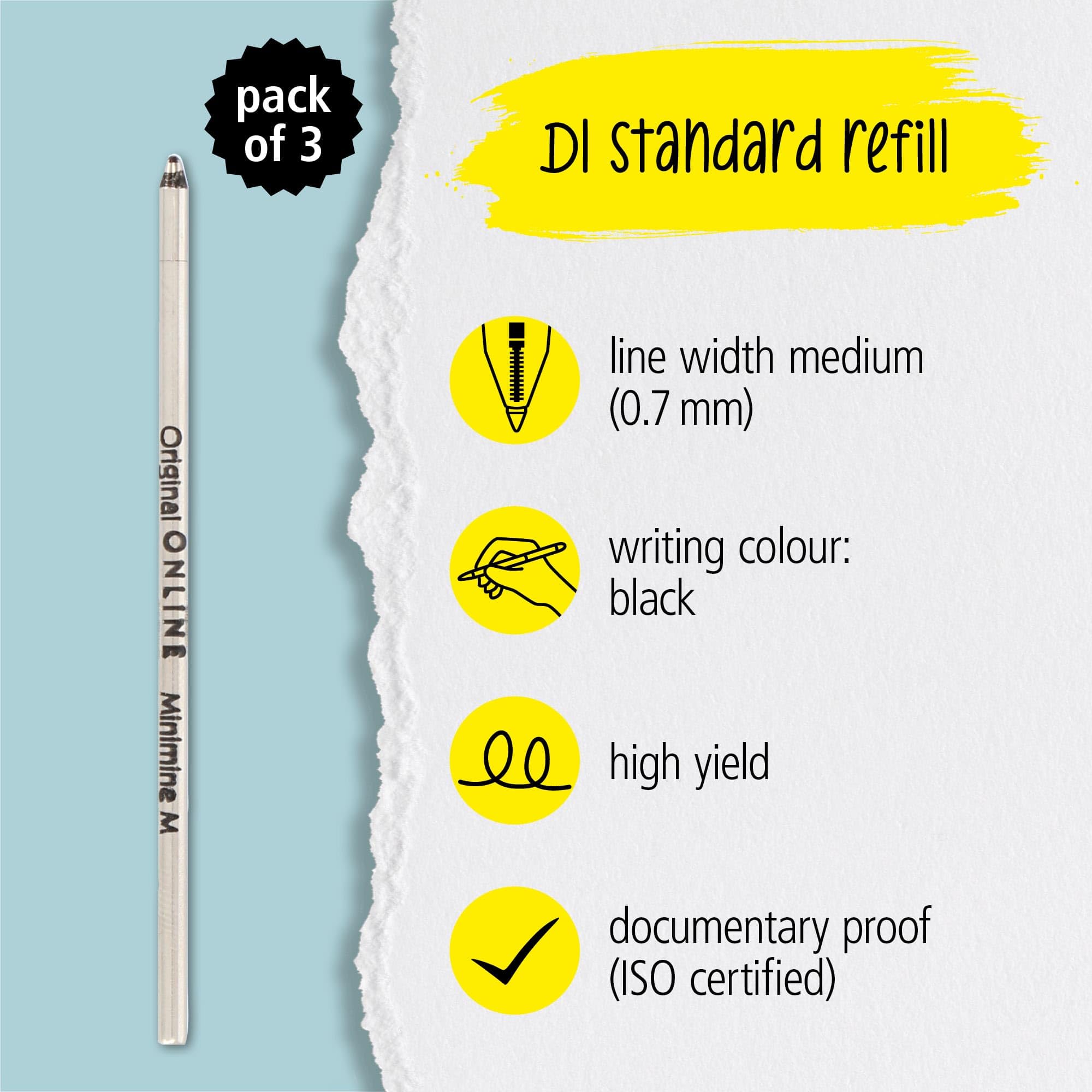 Online Ballpoint Pen Refill D1 Standard - Black Ink, Medium Point, 3 Pack | ISO 12757-2 DOC Certified 2