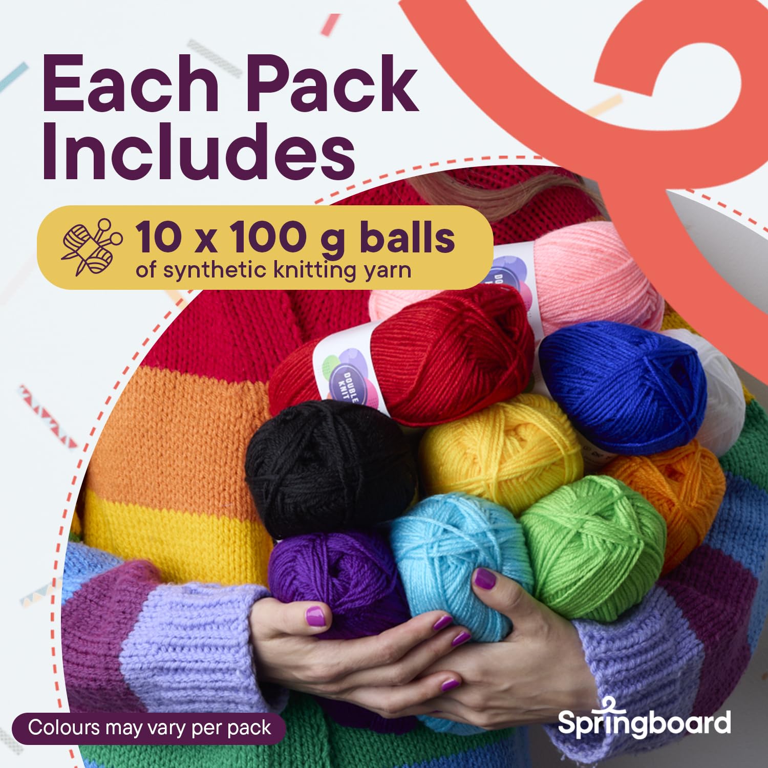 Springboard Acrylic Double Knitting Wool Multipack - 10 x 100g Balls | Assorted Bright Colours 6