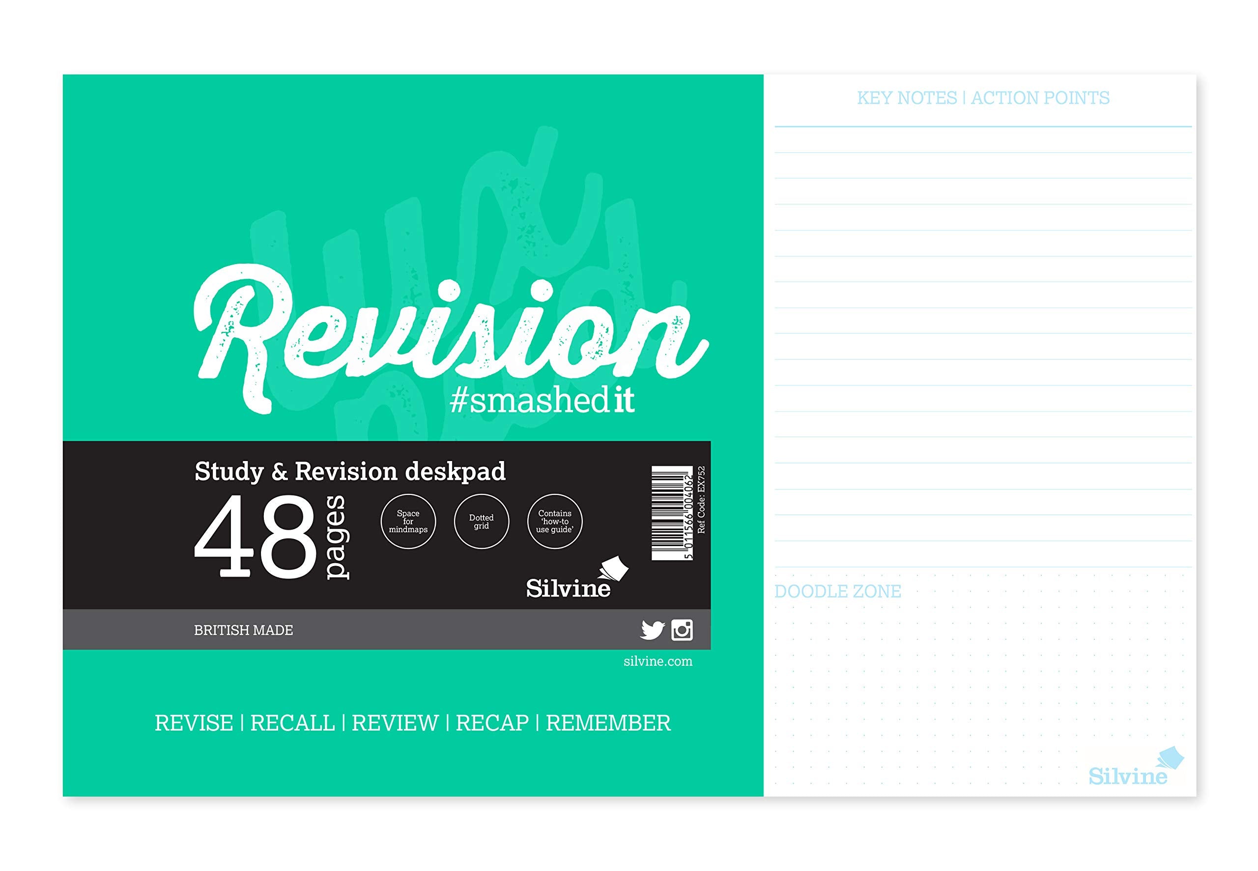 Silvine Luxpad Gluebound Desk Pad - 48 Pages Revision & Study | 360 x 230mm | White