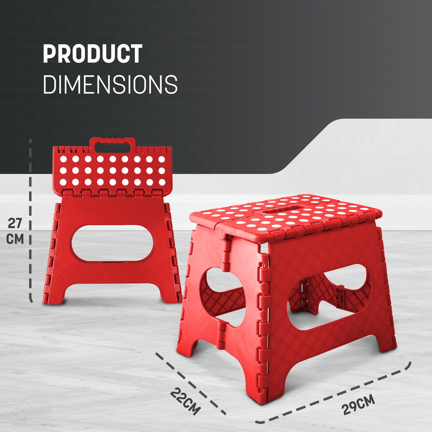 KEPLIN Heavy Duty Folding Step Stool - 11 Inch, 150kg Capacity | Red Plastic