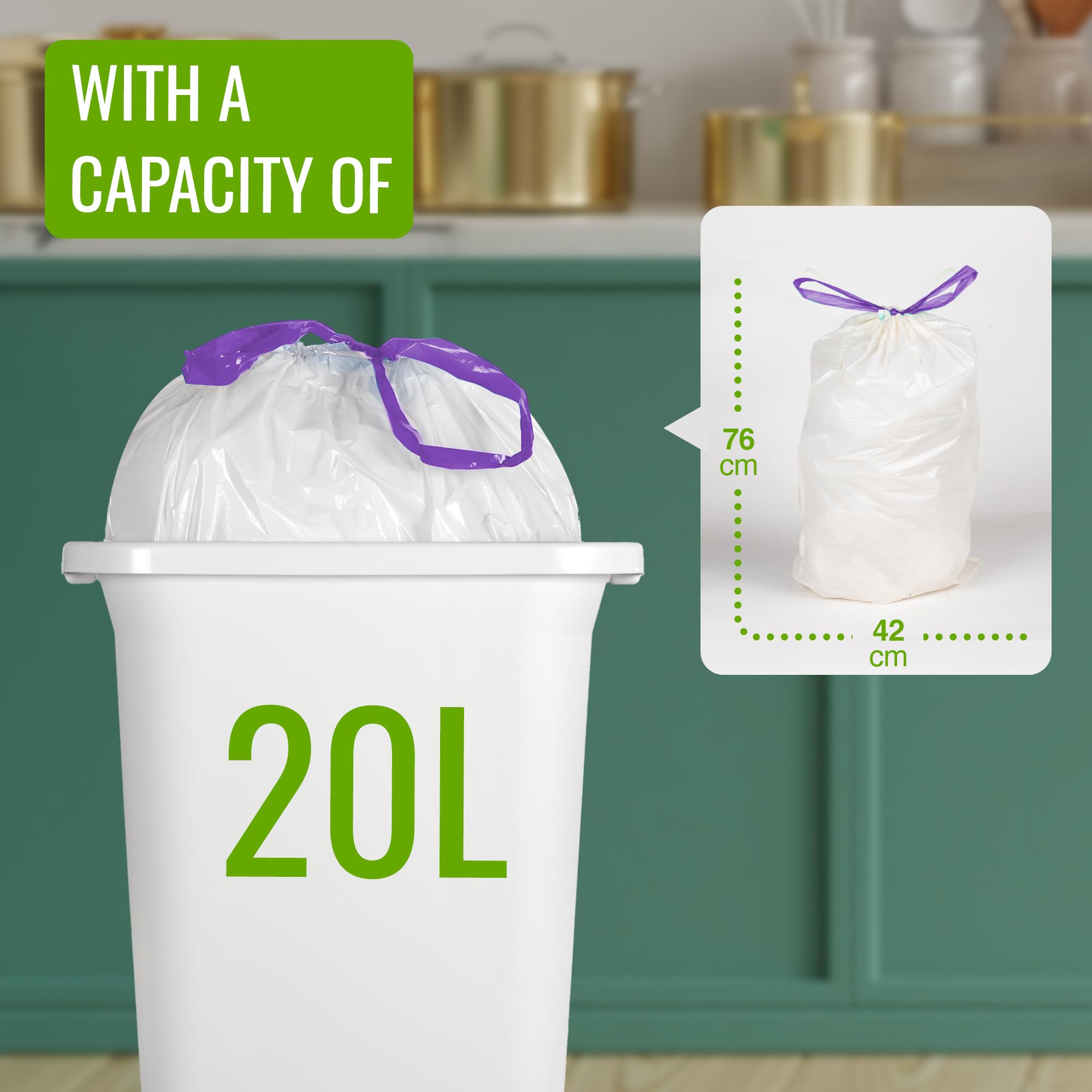 EcoBag Lavender Scented Drawstring Bin Liner | 20L Capacity | 24 Microns | 20 Count 2