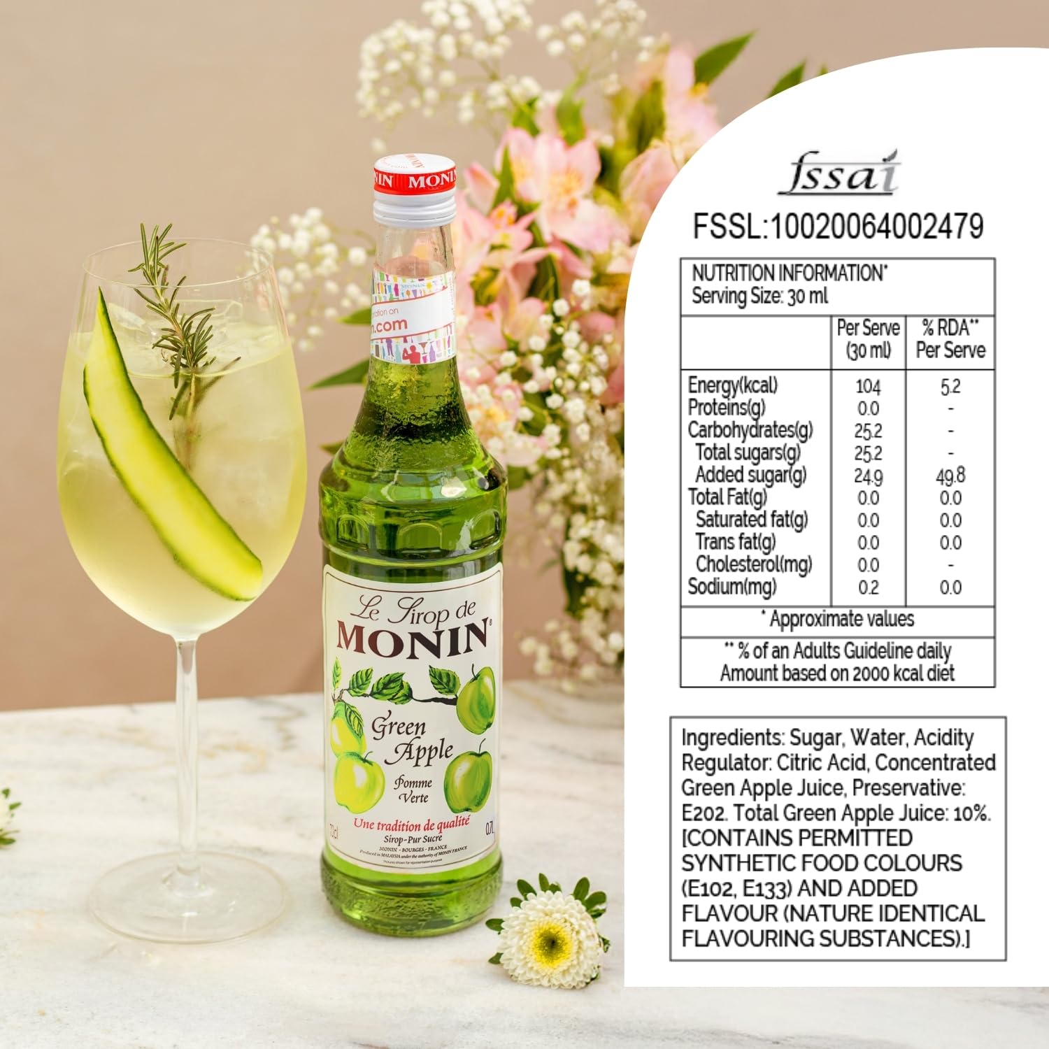 Monin Premium Green Apple Syrup - 700ml | Vegan & Alcohol-Free | Natural Flavouring 7