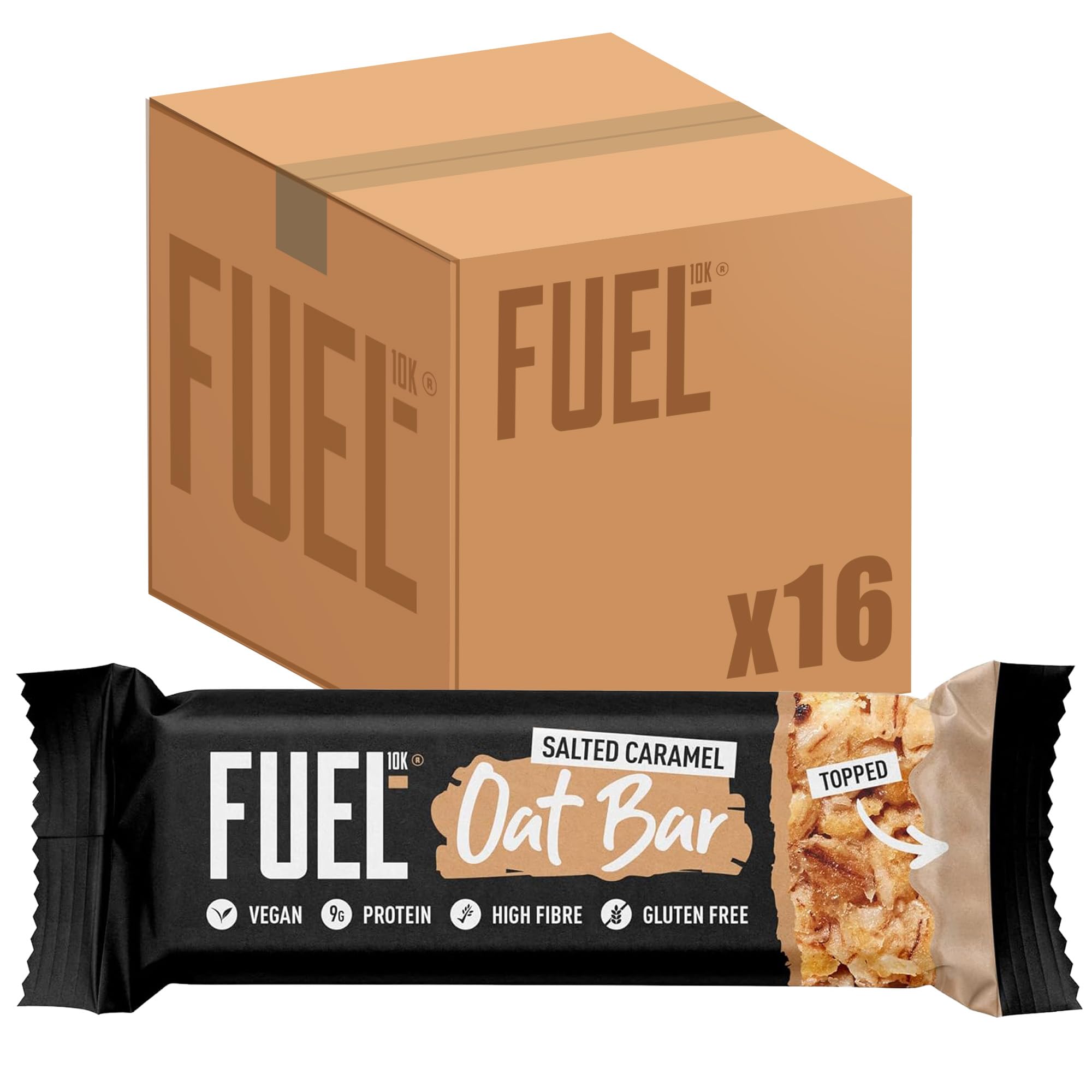 FUEL10K Salted Caramel Oat Bars, Protein- und Ballaststoffreich, Vegan, 45 g (16er-Pack)