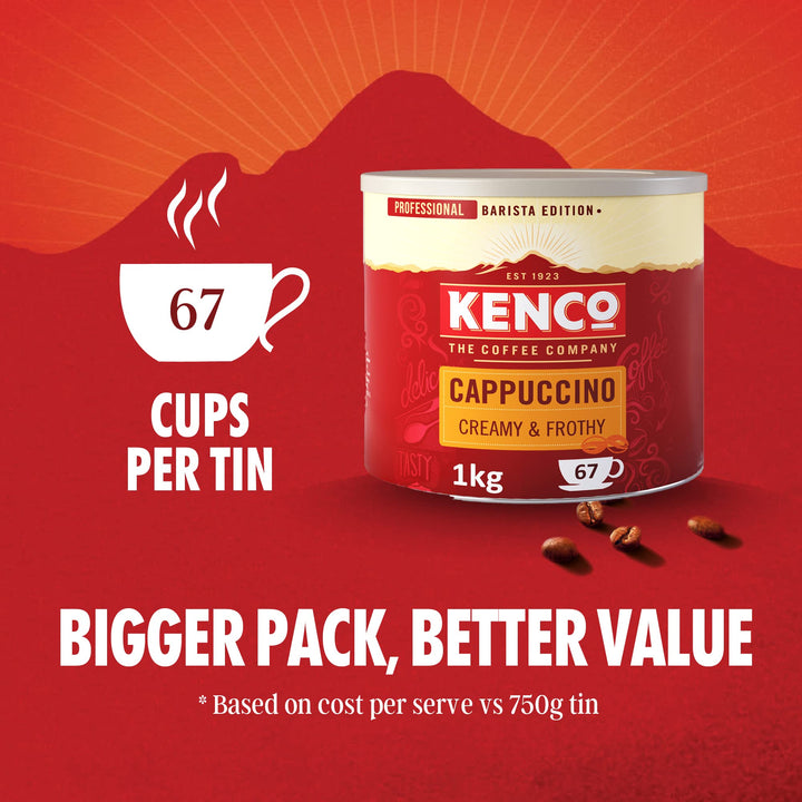 Kenco Cappuccino Instant Coffee 1kg - Tin (Pack of 1)