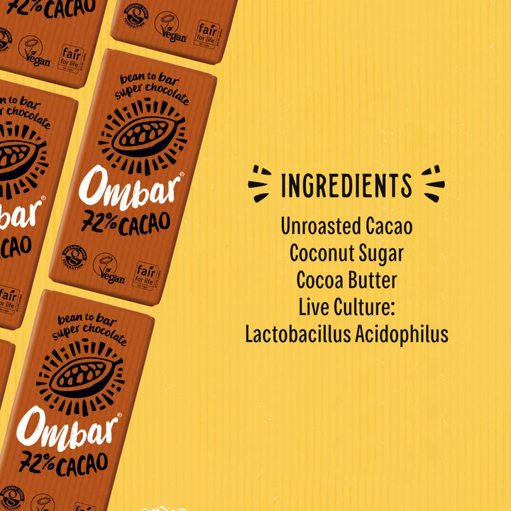 Ombar 72% Dark Chocolate Bar - Organic Fair Trade Vegan Chocolate