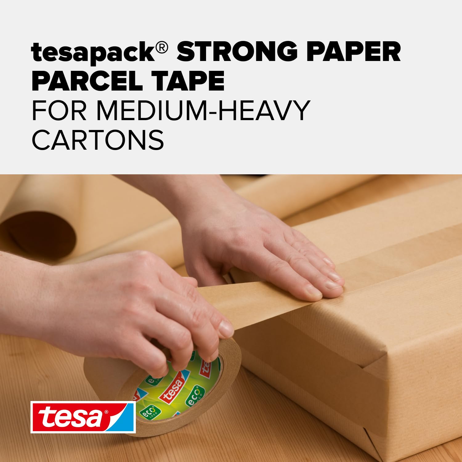 tesa Paper ecoLogo Packaging Tape - Sustainable, Strong Adhesive | 50m x 50mm Brown 2