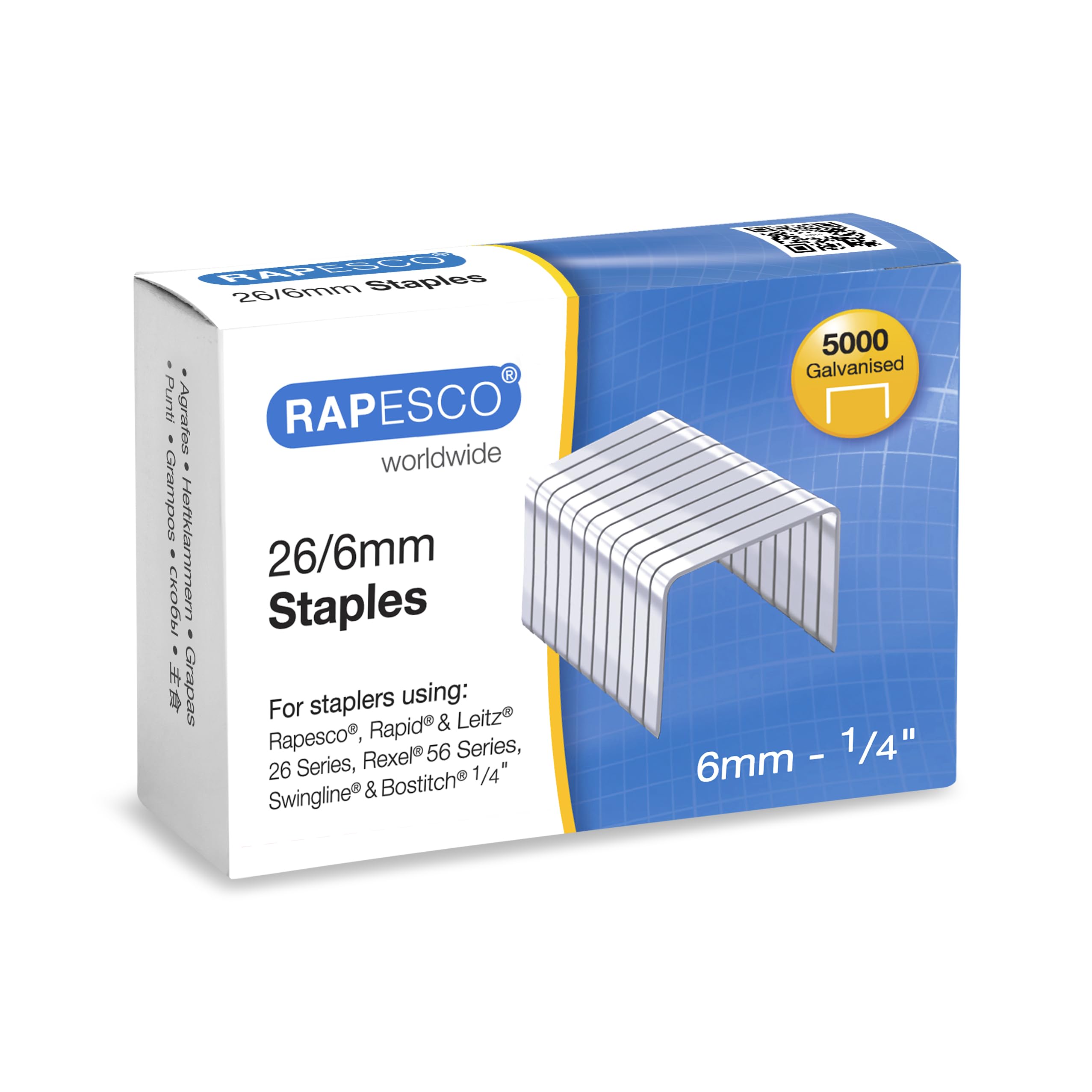 RAPESCO S11662Z3 Galvanised Staples 26/6 mm - Box of 5,000 | Silver | Rust-Resistant