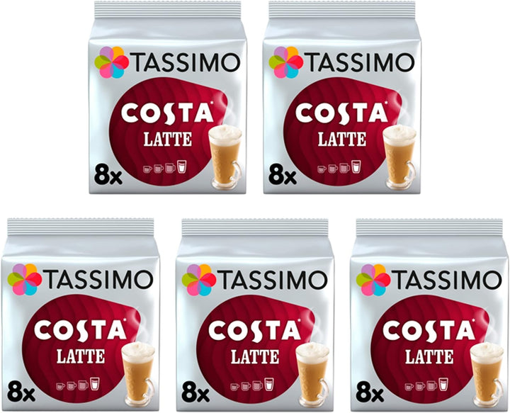 Tassimo Costa Latte Medium Roast Coffee Pods (Pack of 5, 40 Drinks Total)