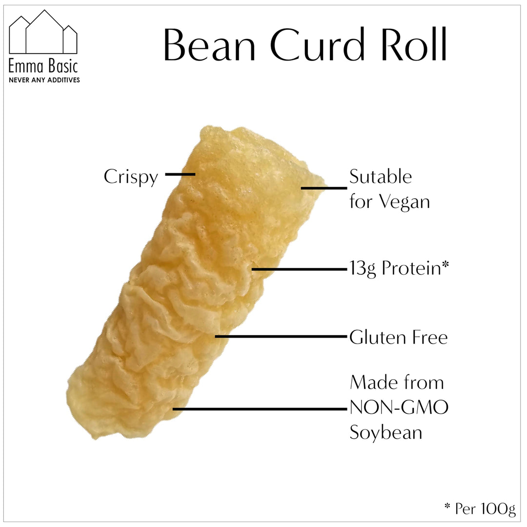 Emma Basic Crispy Bean Curd Roll - Soy Beancurd Snack, Gluten-Free, Vegan, Non-GMO, Ideal for Hot Pot & Soups