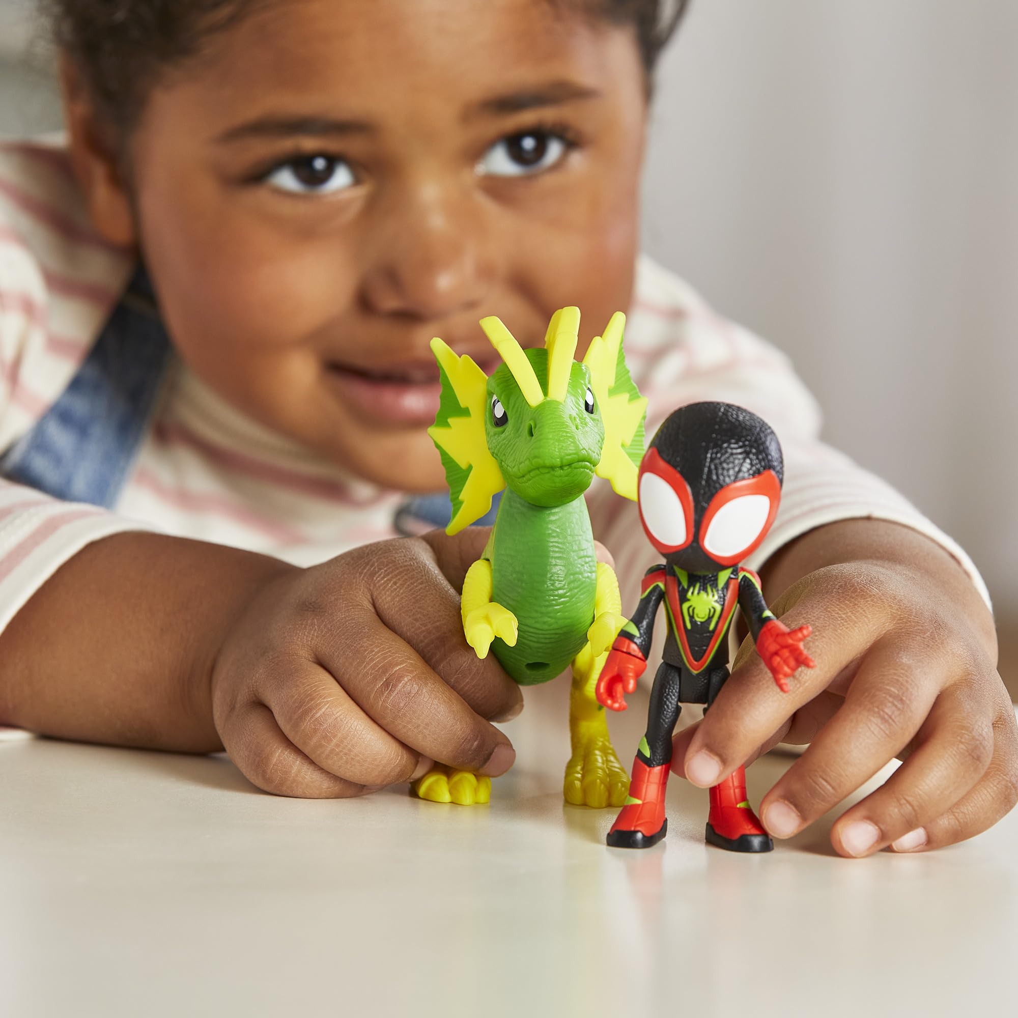 Marvel Spidey and His Amazing Friends Miles Morales & Electrosaurus Dino-Webs Action Figure Set - Ages 3+ 4