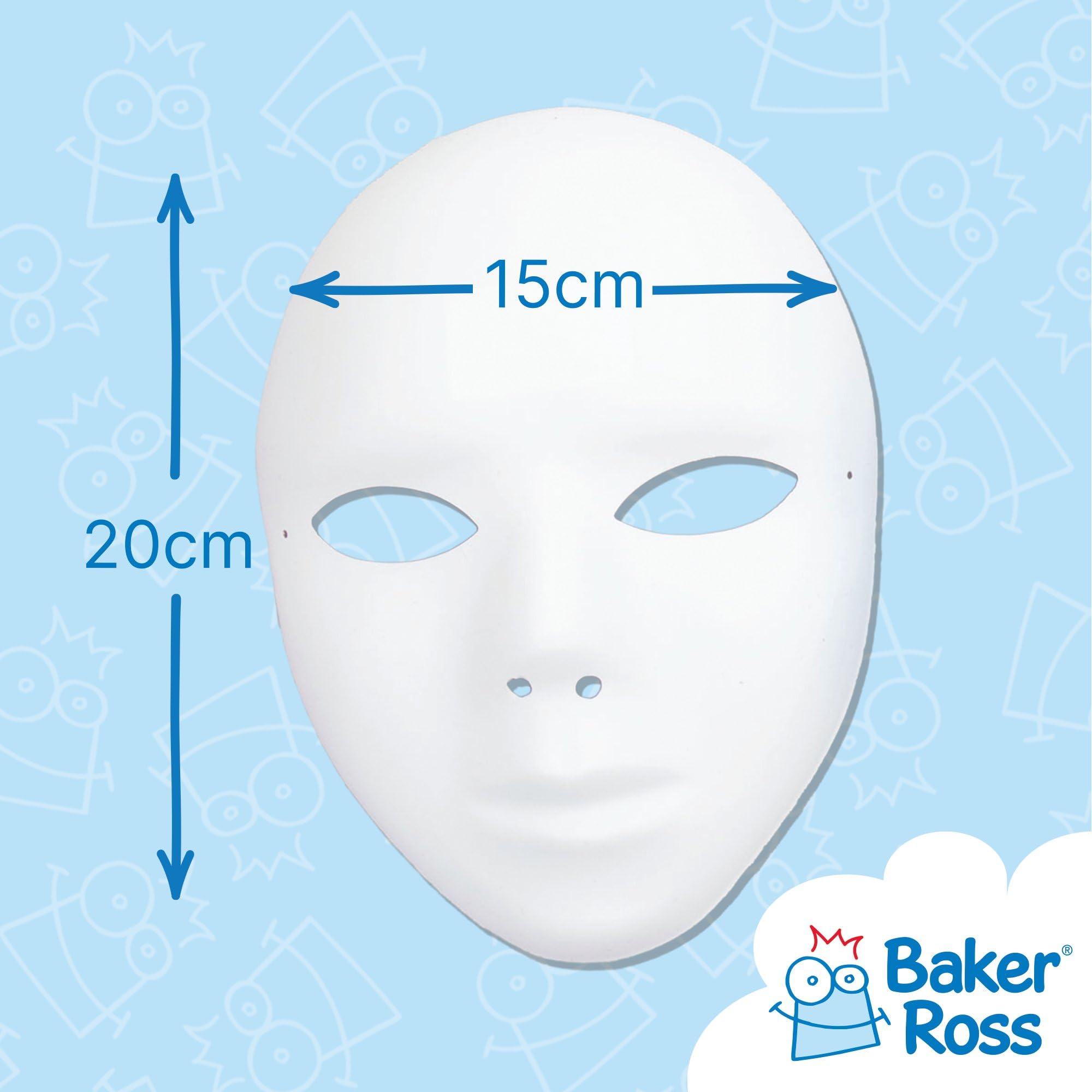 Baker Ross E1144 Blank Plastic Face Masks for Kids to Decorate - Pack of 6 | 20cm x 15cm 3