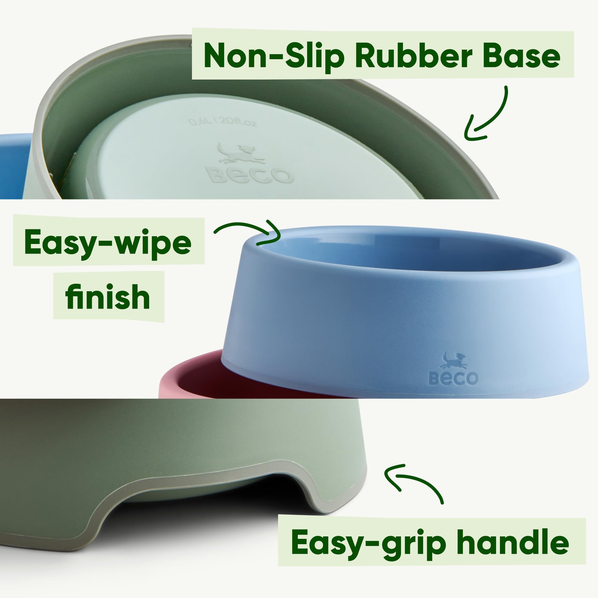 Beco Steady Dog Bowl - Non-Slip, Recycled Plastic, Small Size (Olive Green) 3