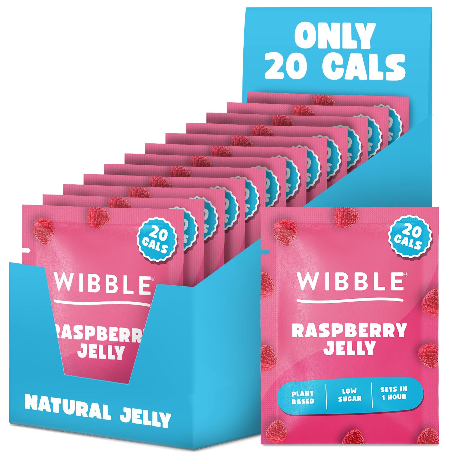 Wibble Himbeer-Geleekristalle – Pflanzliches, zuckerarmes, schnell bindendes veganes Geleepulver, 12er-Pack (24 Portionen)