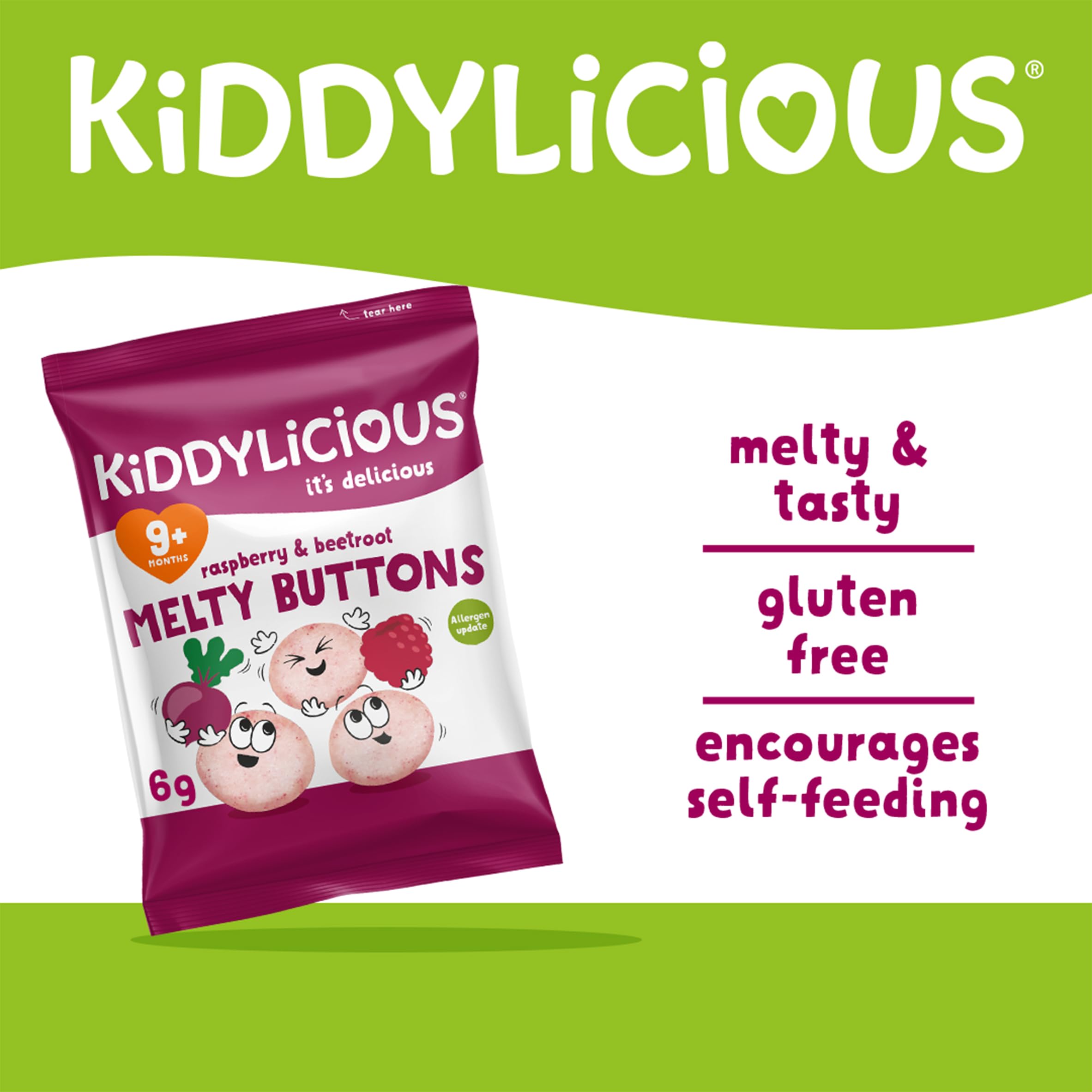 Kiddylicious Raspberry & Beetroot Melty Buttons - Gluten Free, Vegetarian Snack | 20 Count (Pack of 4) 2