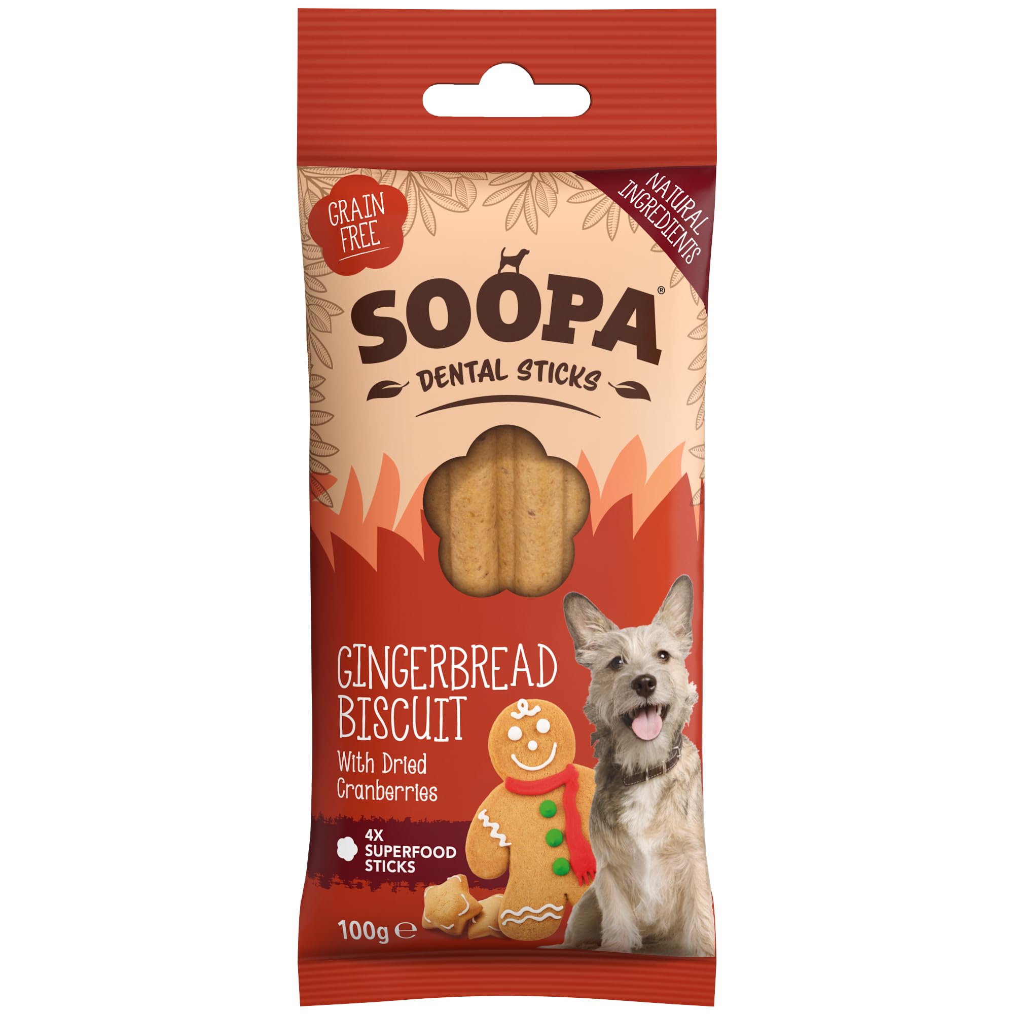 Soopa Gingerbread Biscuit Dog Dental Sticks - 100g | Hypo-allergenic | Aids Digestion