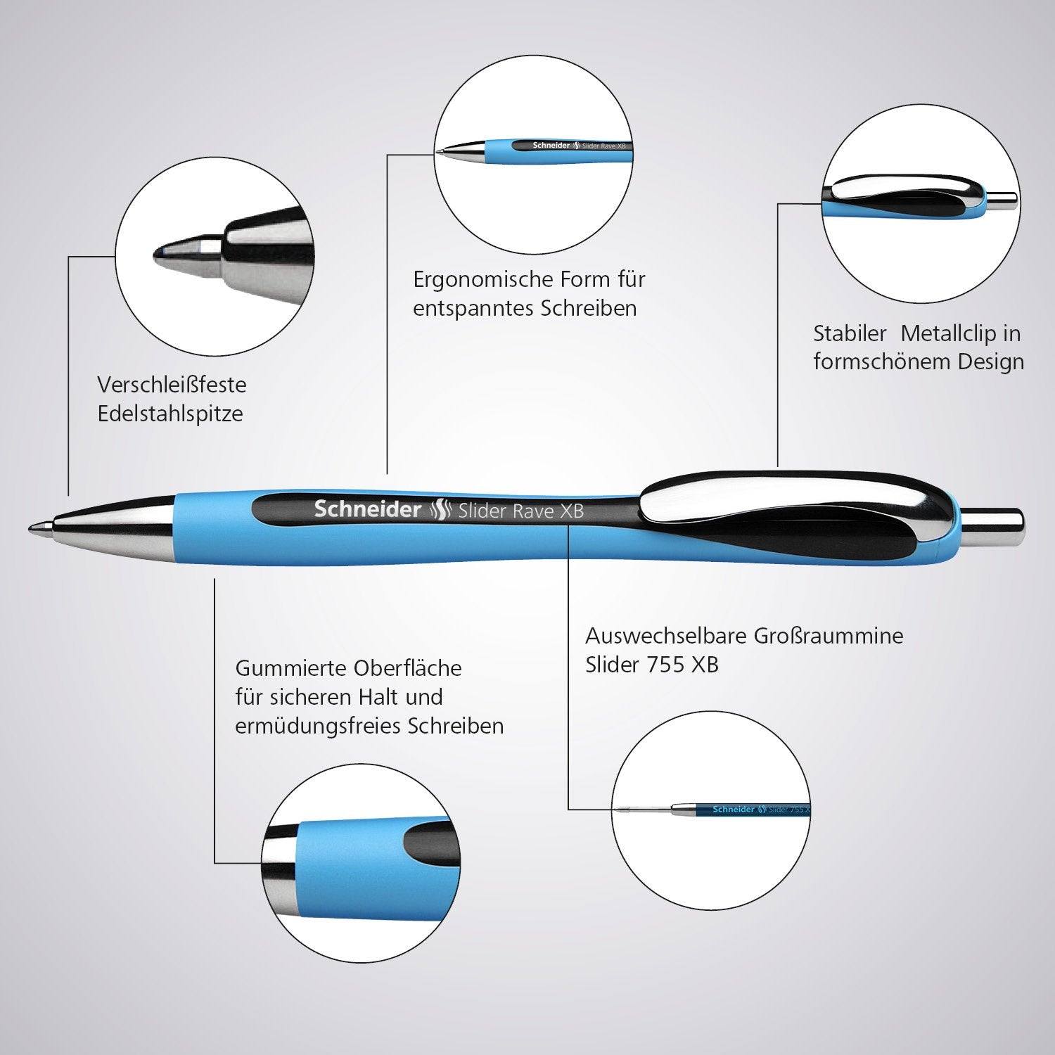Schneider Slider Rave XB Ballpoint Pen - Pack of 5 Black Ink | Viscoglide Technology 6