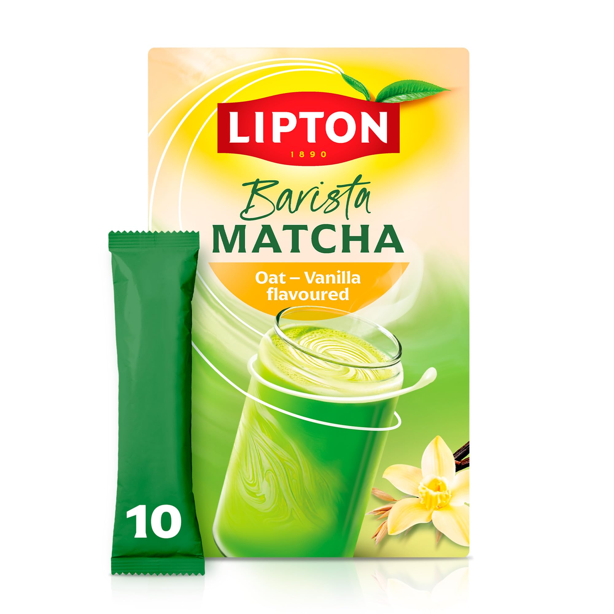 Lipton Barista Matcha Vanilla Oat Latte Instant Drink Mix, 10 Sticks, Hot or Iced 1