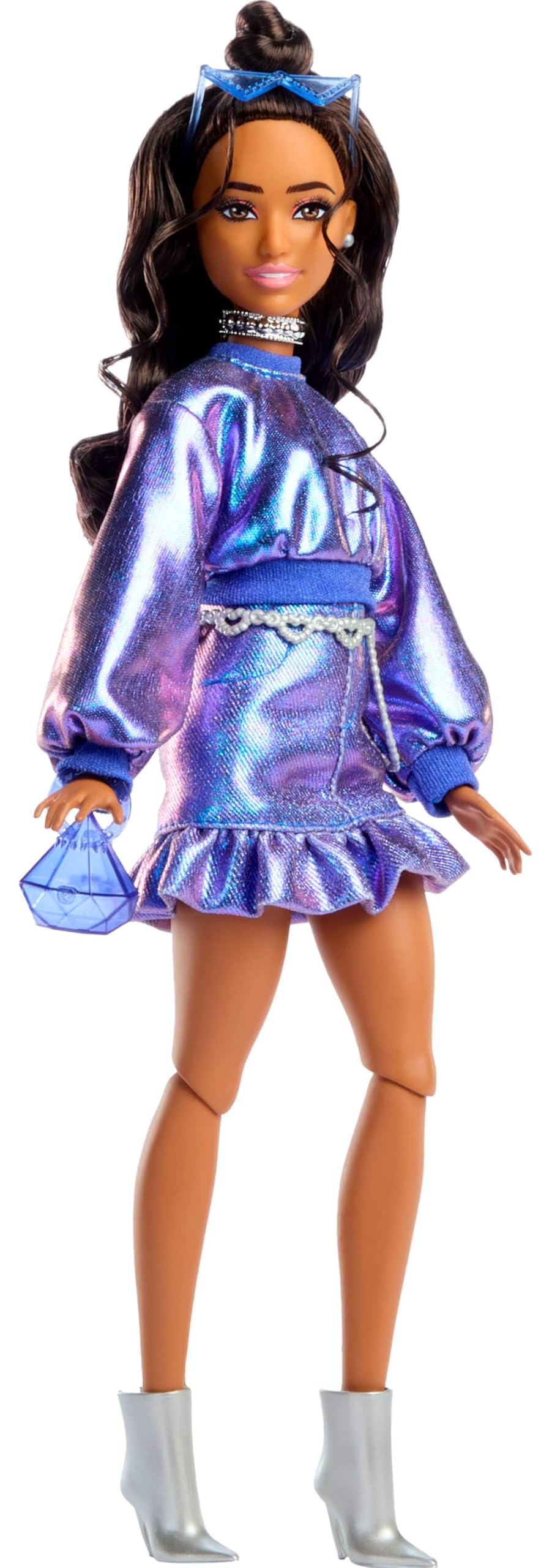Barbie Deluxe Style Doll #7 - Metallic Blue Outfit | Wavy Brown Hair | Ages 4+ 5