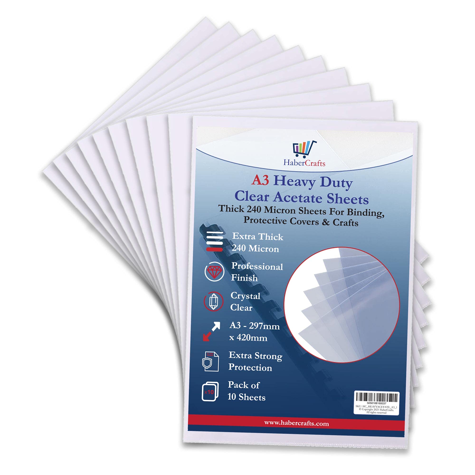 Habercrafts Clear Acetate Sheets - A3 Size, 240 Micron Heavy Duty PVC for Binding & Crafts | 10 Sheets 1