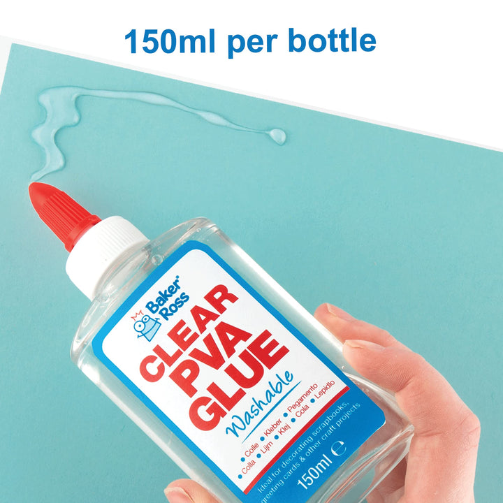 Baker Ross AR533 Clear PVA Glue - 150 ml Washable Craft Glue for Kids Ages 3+