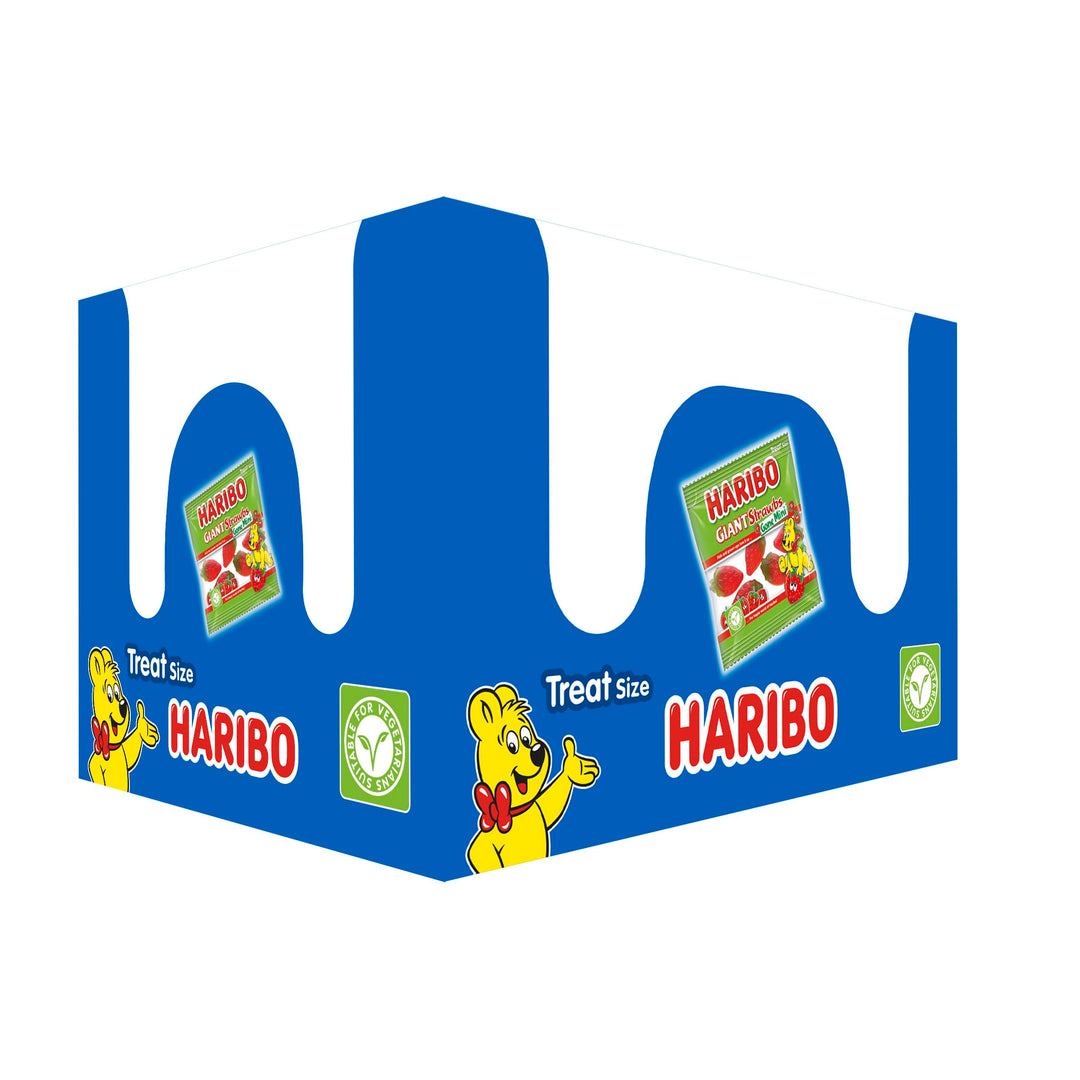 HARIBO Giant Strawbs Gone Mini Fruit Sweets - 100 Mini Bags