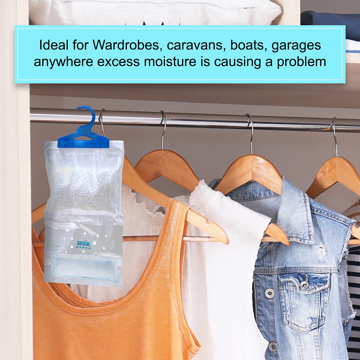 ANSIO Wardrobe Dehumidifier Disposable Hanging Bags - Pack of 3 | Absorbs Damp & Condensation 5