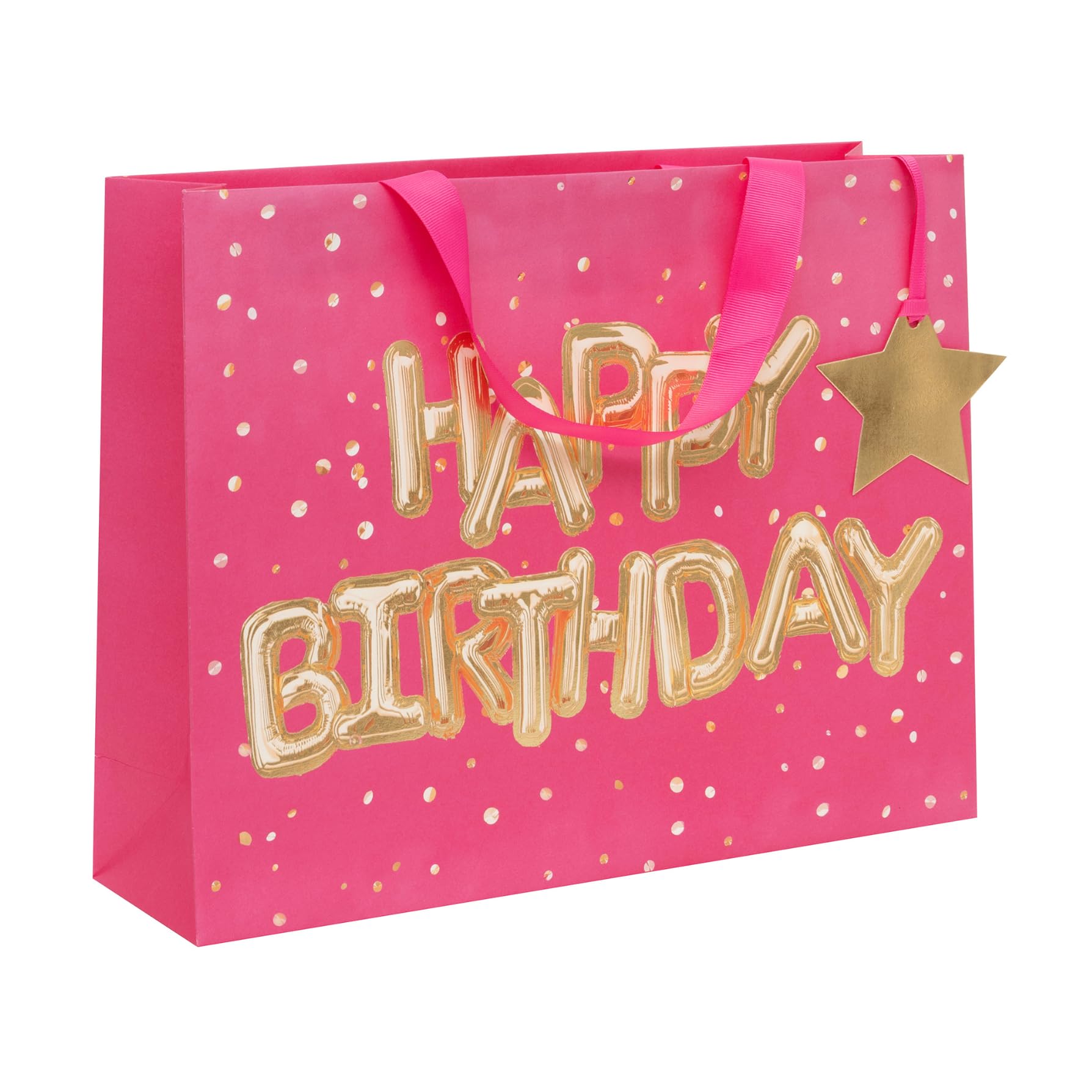 Glick Large Landscape Gift Bag - Helium Happy Birthday Pink | 275x355x100mm | Premium 210GSM Paper