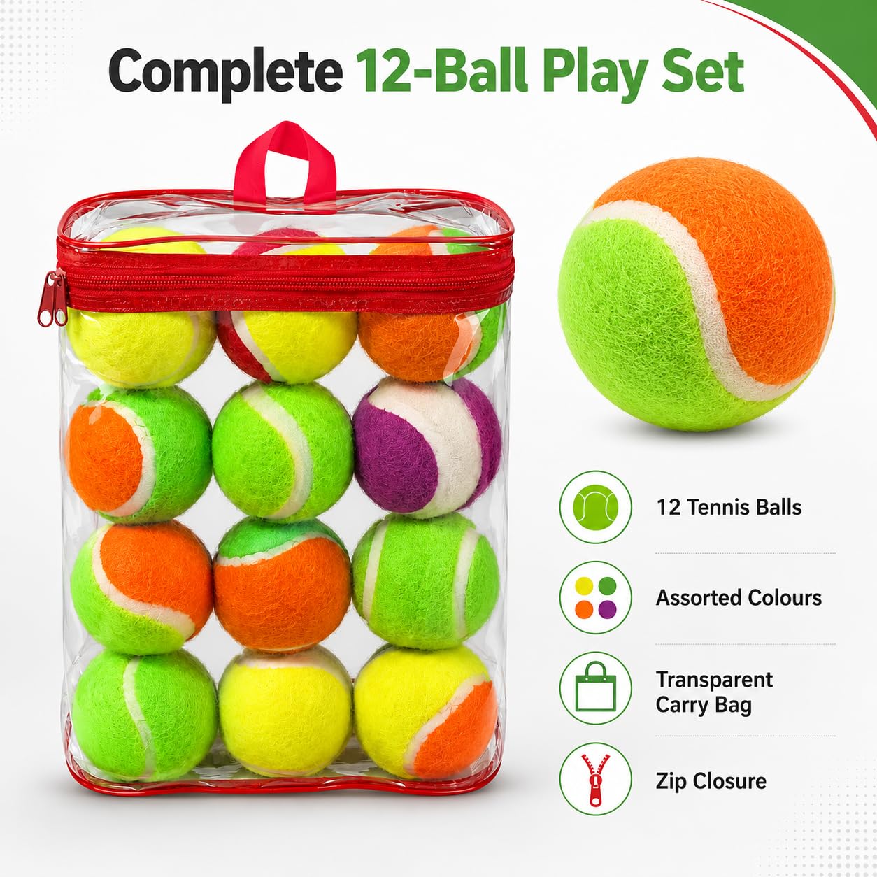 1ABOVE 12-Pack Multi-Colour Tennis Balls for Dogs - Lightweight Fetch Toy 3