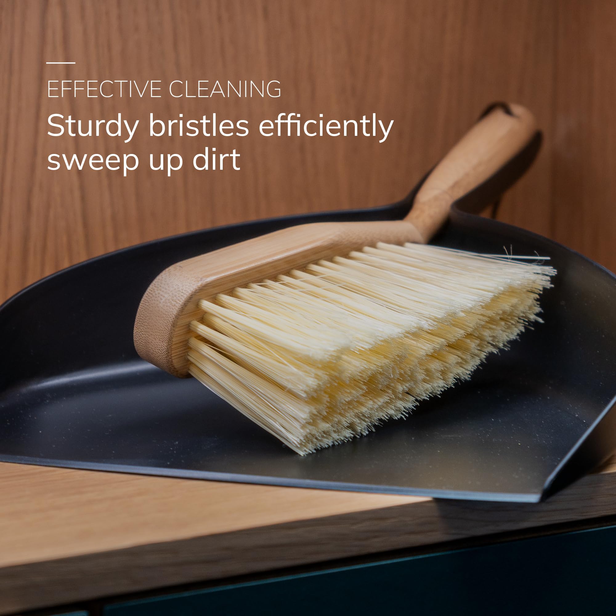 ENA Living Bamboo Dustpan & Brush Set - Eco-Labelled, Durable, User-Friendly | 29cm Brush, 35cm Dustpan 2