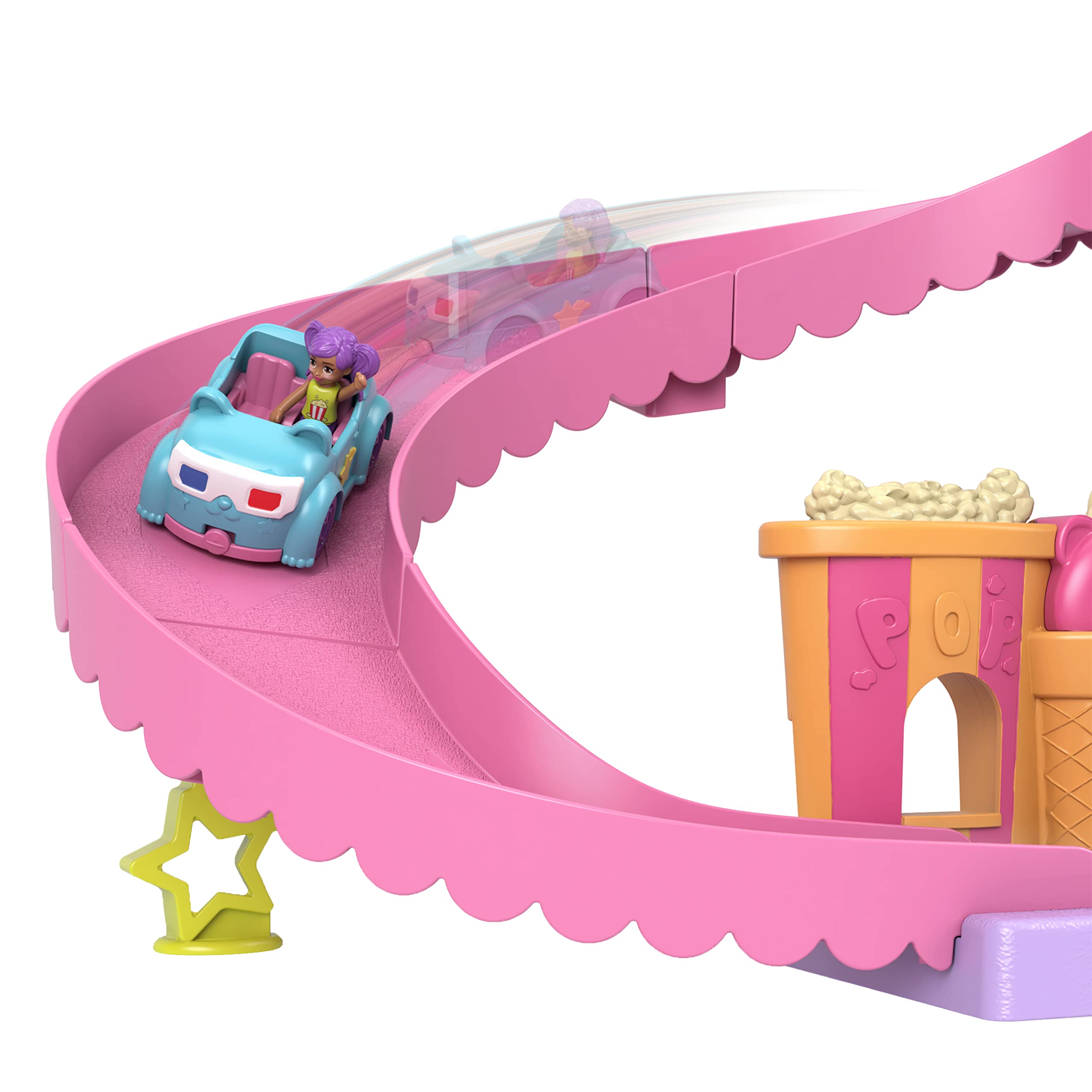 Polly Pocket Pollyville Drive-In Movie Theatre Playset with 2 Micro Dolls, 1 Toy Car, 11 Accessories 5