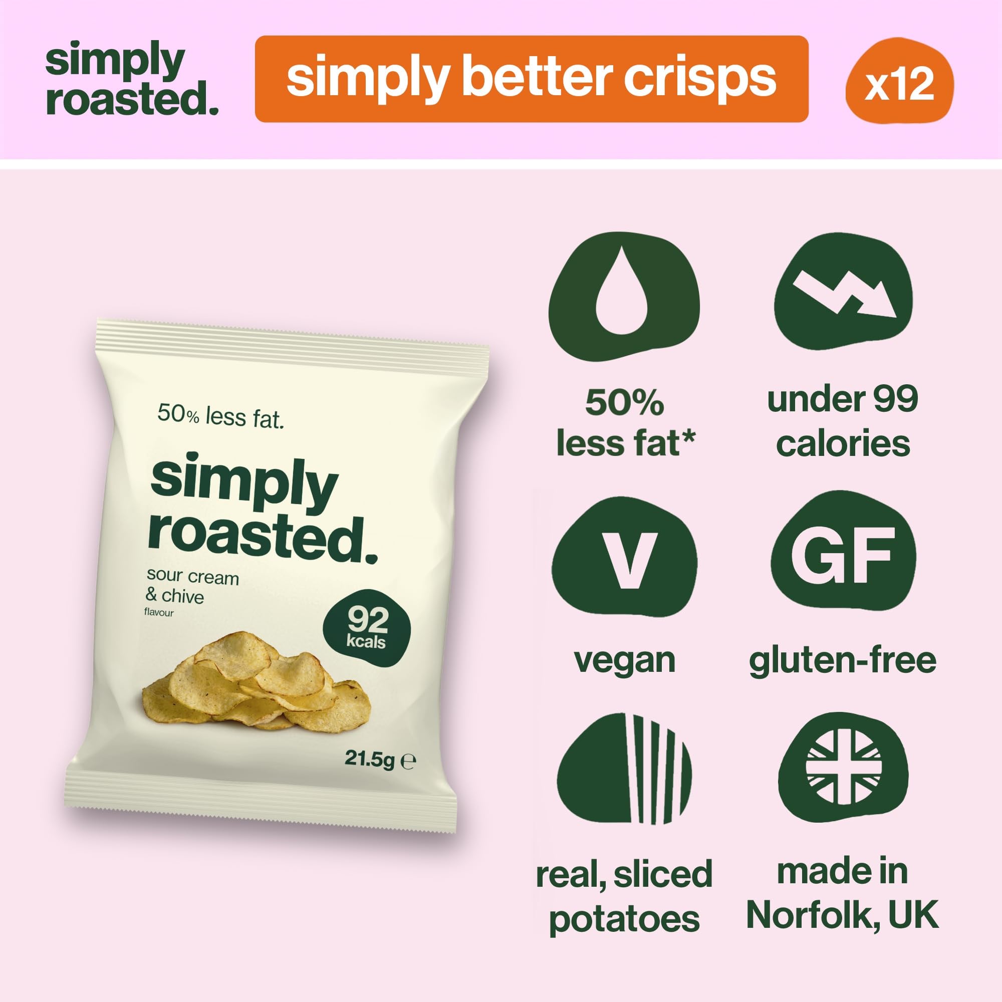 Simply Roasted Sour Cream Crisps - Multipack 12 x 21.5g Bags | Roasted Not Fried 2
