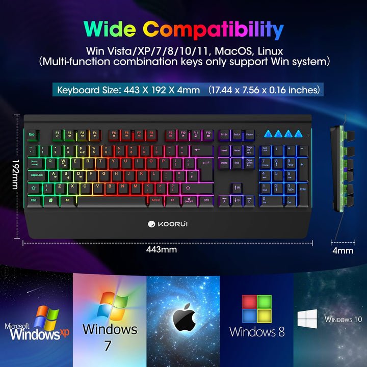KOORUI Gaming Keyboard - Wired Mechanical Tactile Switch RGB Backlit 104-Key PC & Mac