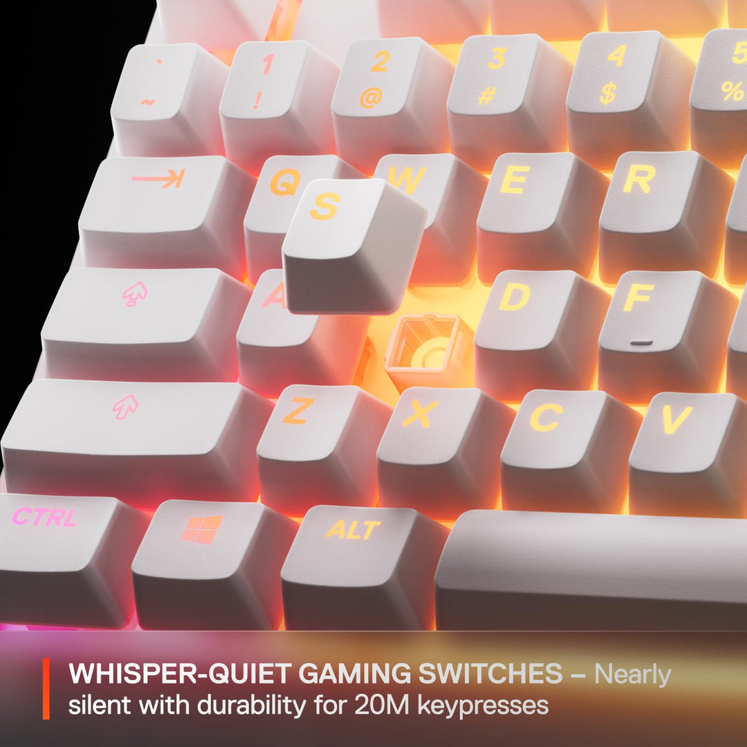 SteelSeries Apex 3 TKL White RGB Gaming Keyboard - UK Layout - 8-Zone RGB - Whisper-Quiet Switches - Water Resistant